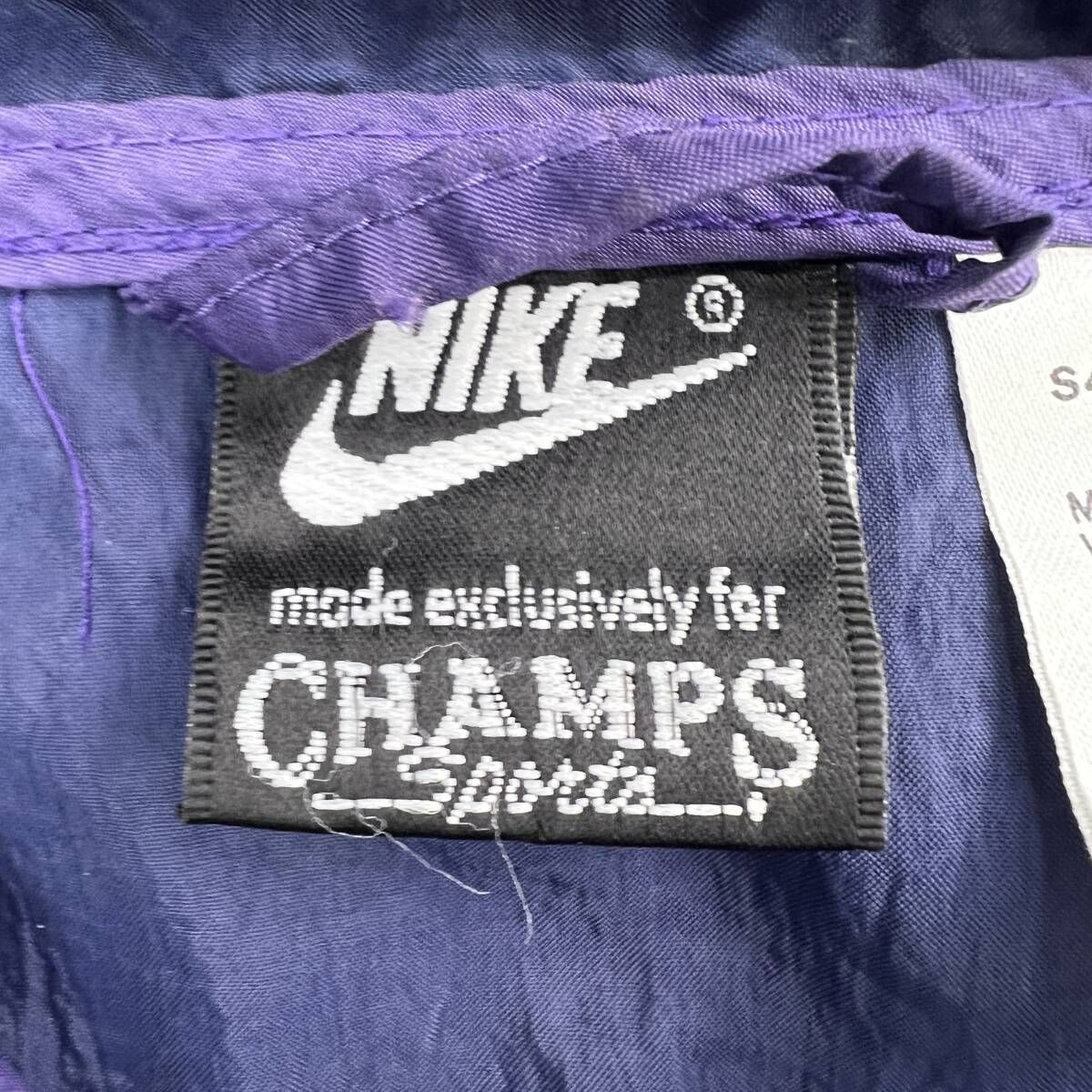 90s ナイキ CHAMPS SPORT 別注 希少 ナイロンジャケット パーカー ジップアップ ネイビー パープル Sサイズ メンズ ●CD377 90s ナイキ CHAMPS SPORT 別注 希少 ナイロンジャケット パーカー