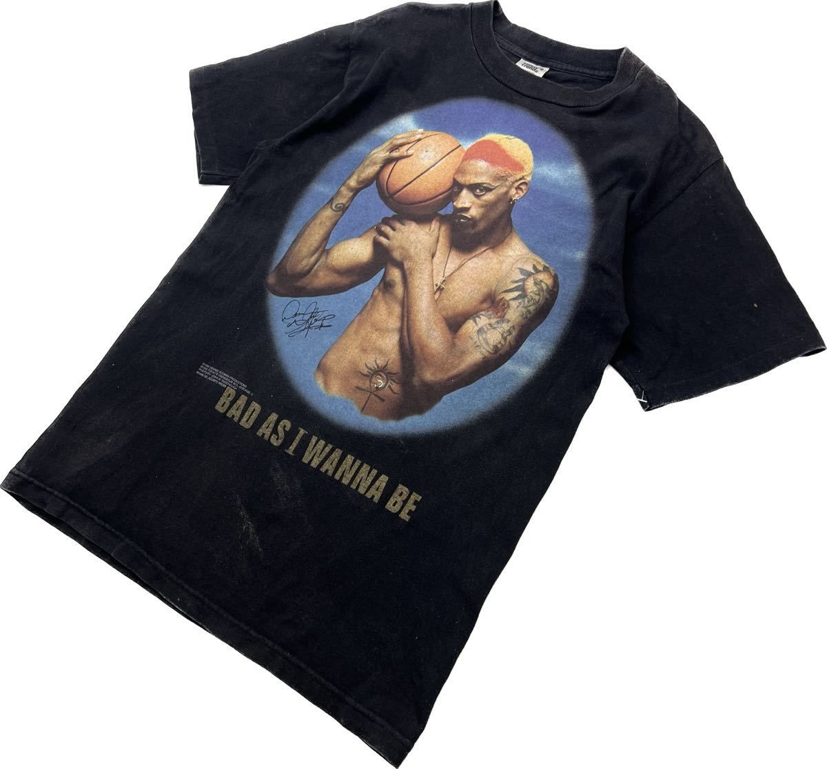 90s ☆ USA製 デニスロッドマン プリント Tシャツ ブラック M アメカジ 
