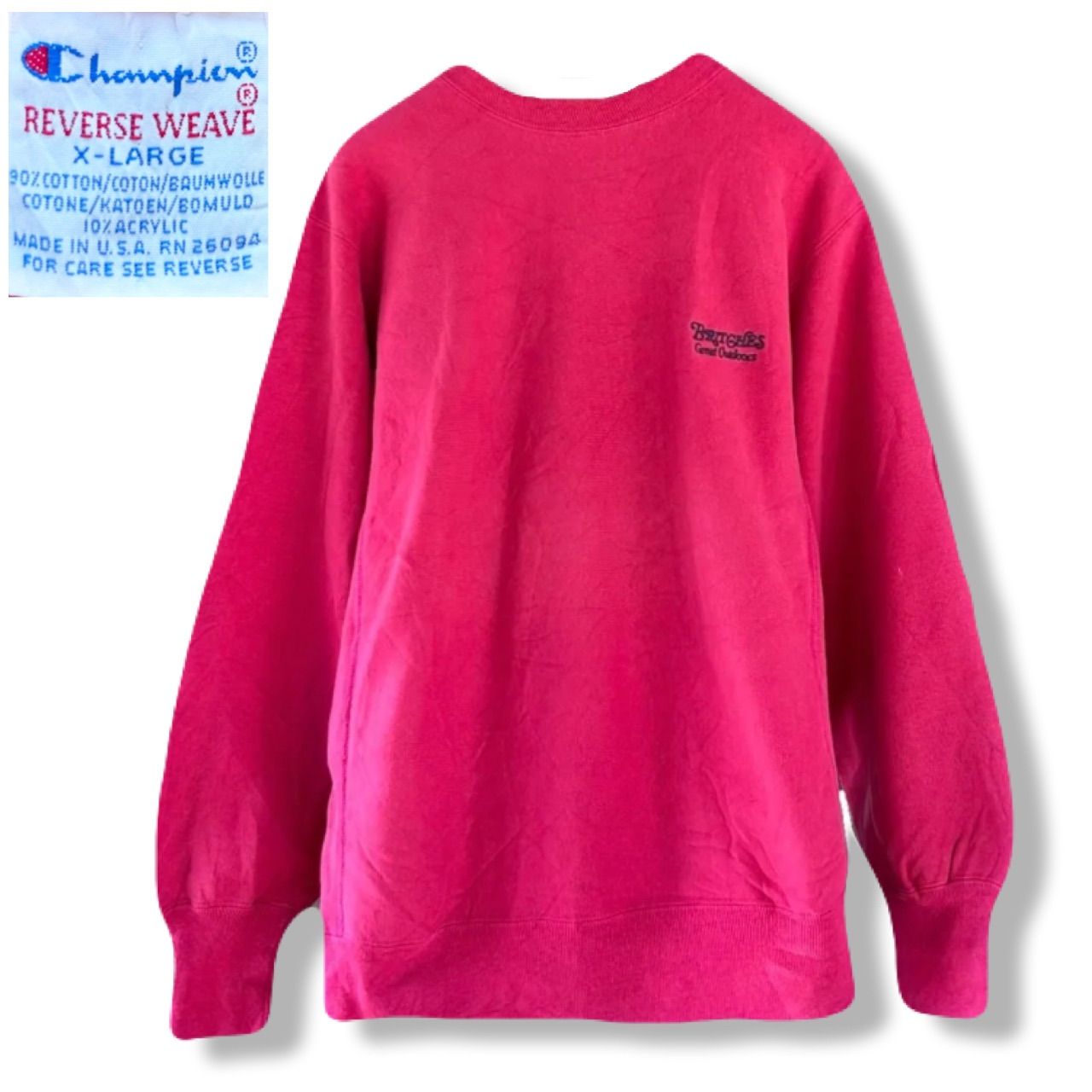 90s USA製 チャンピオン リバースウィーブ 刺繍タグ X-LARGE マゼンタ 