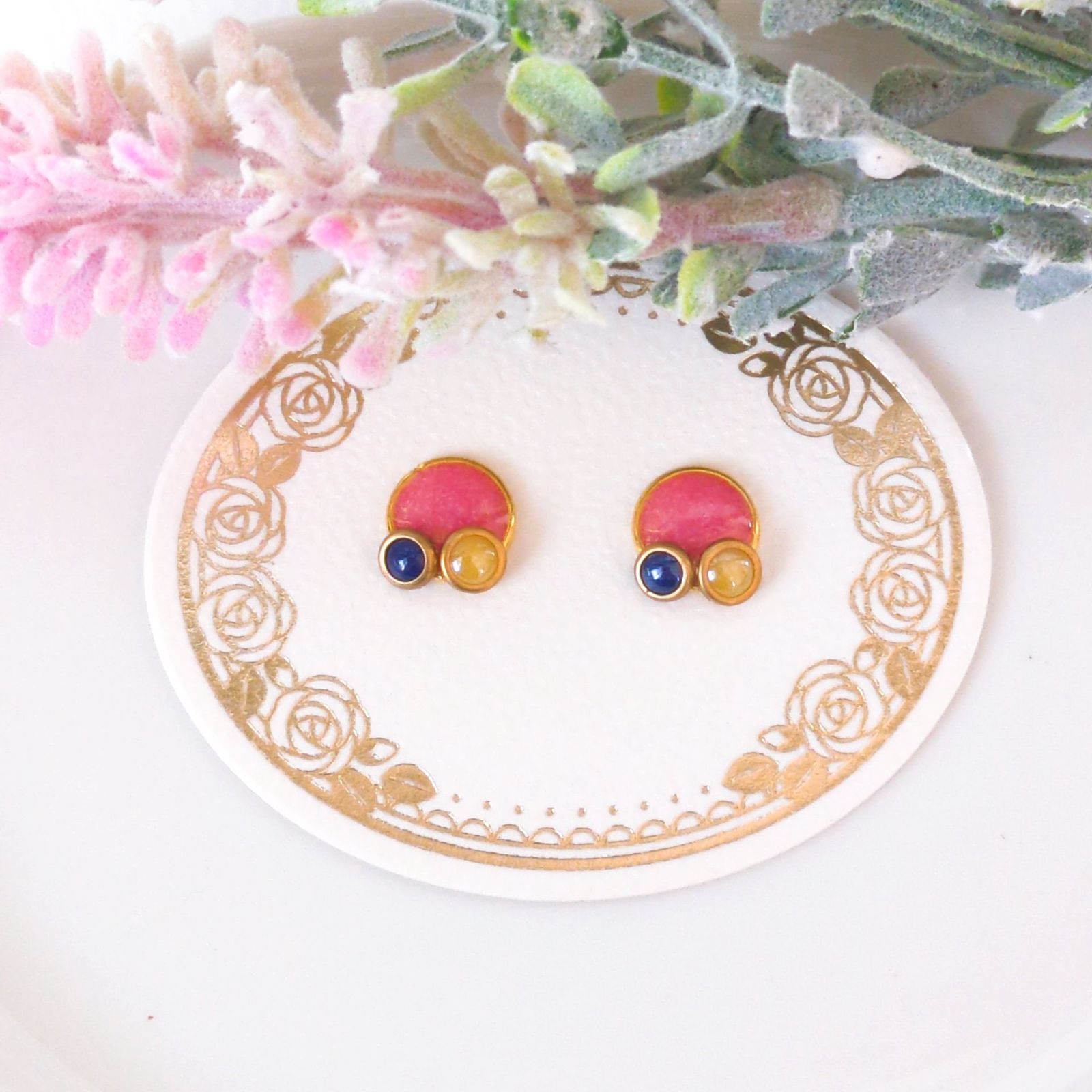 no.540 レジン コーラルピンク 丸形 ピアス イヤリング ハンドメイド 