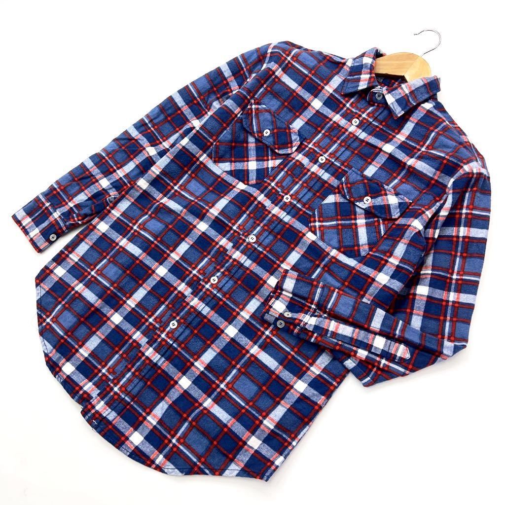 Made in Poland ☆ Nerwork Print Flannel Shirt Navy Red White S American Casual Street Used Clothes MIX Network ■S1431