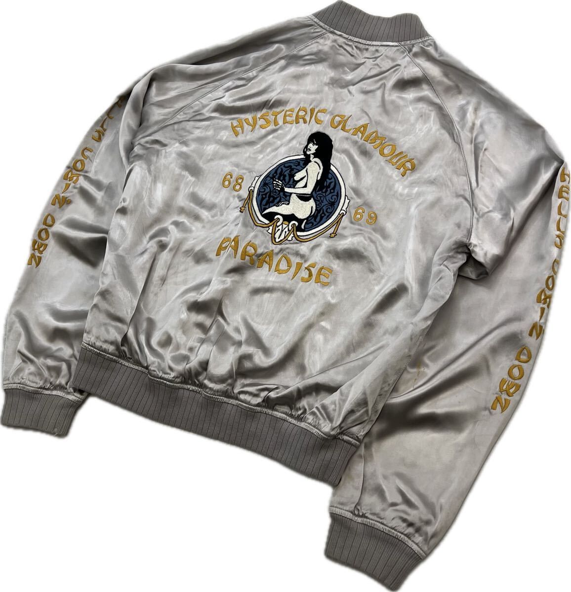 HYSTERIC GLAMOUR ☆ ヒステリックグラマー シルバー スカジャン ブルゾン S メンズ ミリタリー ストリート アメカジ 希少 古着■O186 HYSTERIC GLAMOUR ☆ ヒステリックグラマー シルバー スカジャン