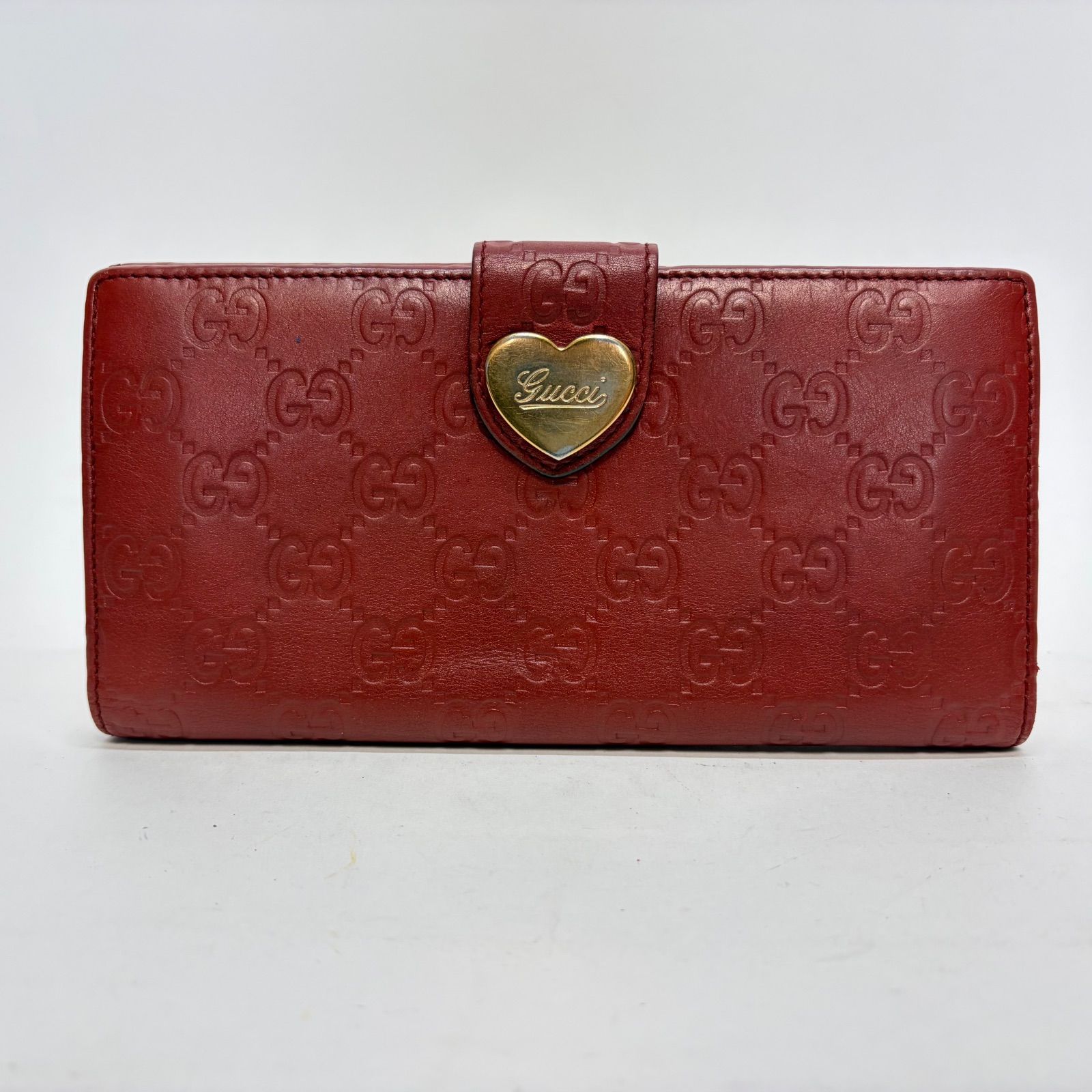 3763 美品 GUCCI グッチ 長財布 ハート ロゴ シマレザー レッド 3763 美品 GUCCI グッチ 長財布 ハート ロゴ シマレザー レッド