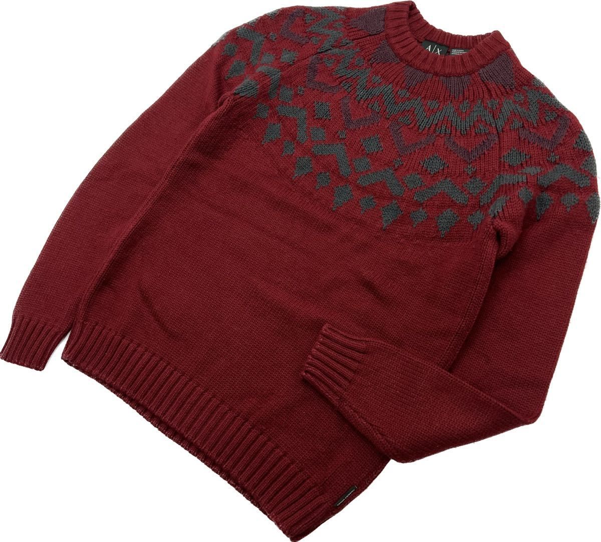 ARMANI EXCHANGE ☆ AX デザイン ニット セーター エンジ レッド S 主役級 大人カジュアル アメカジ アルマーニ エクスチェンジ■S2627