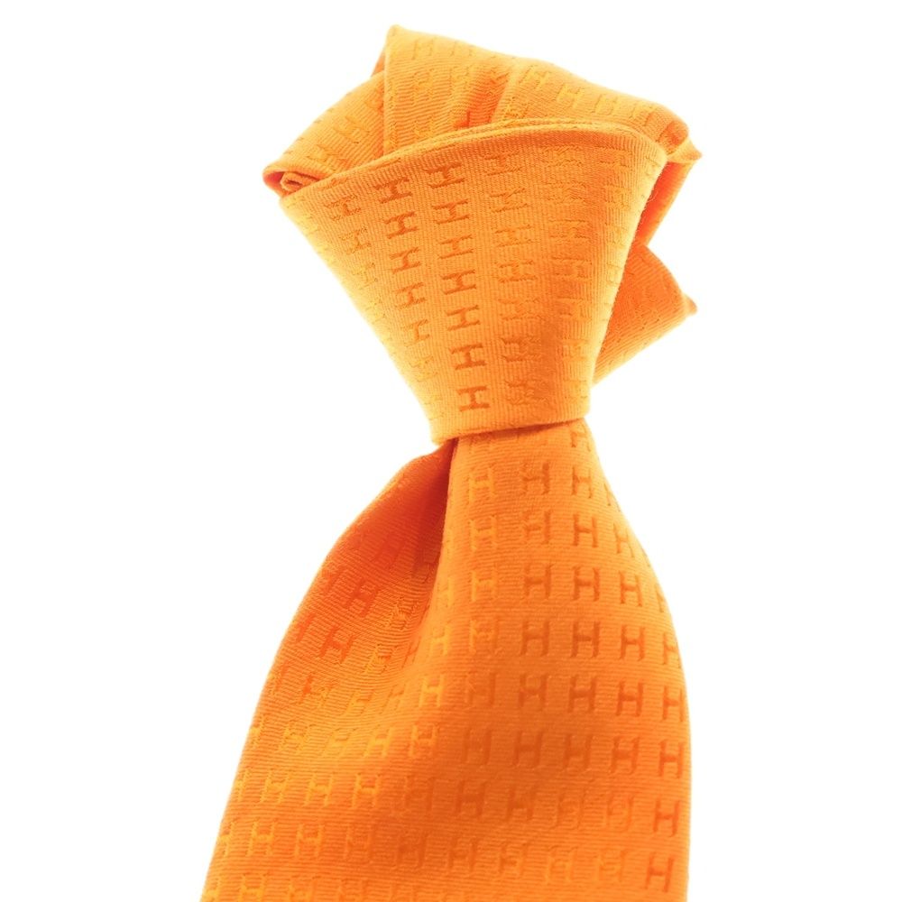 ✨未使用✨HERMES ファソネ　H柄 オレンジ　ネクタイ HERMES (エルメス) ファソネ H柄 シルクネクタイ オレンジ - メルカリ