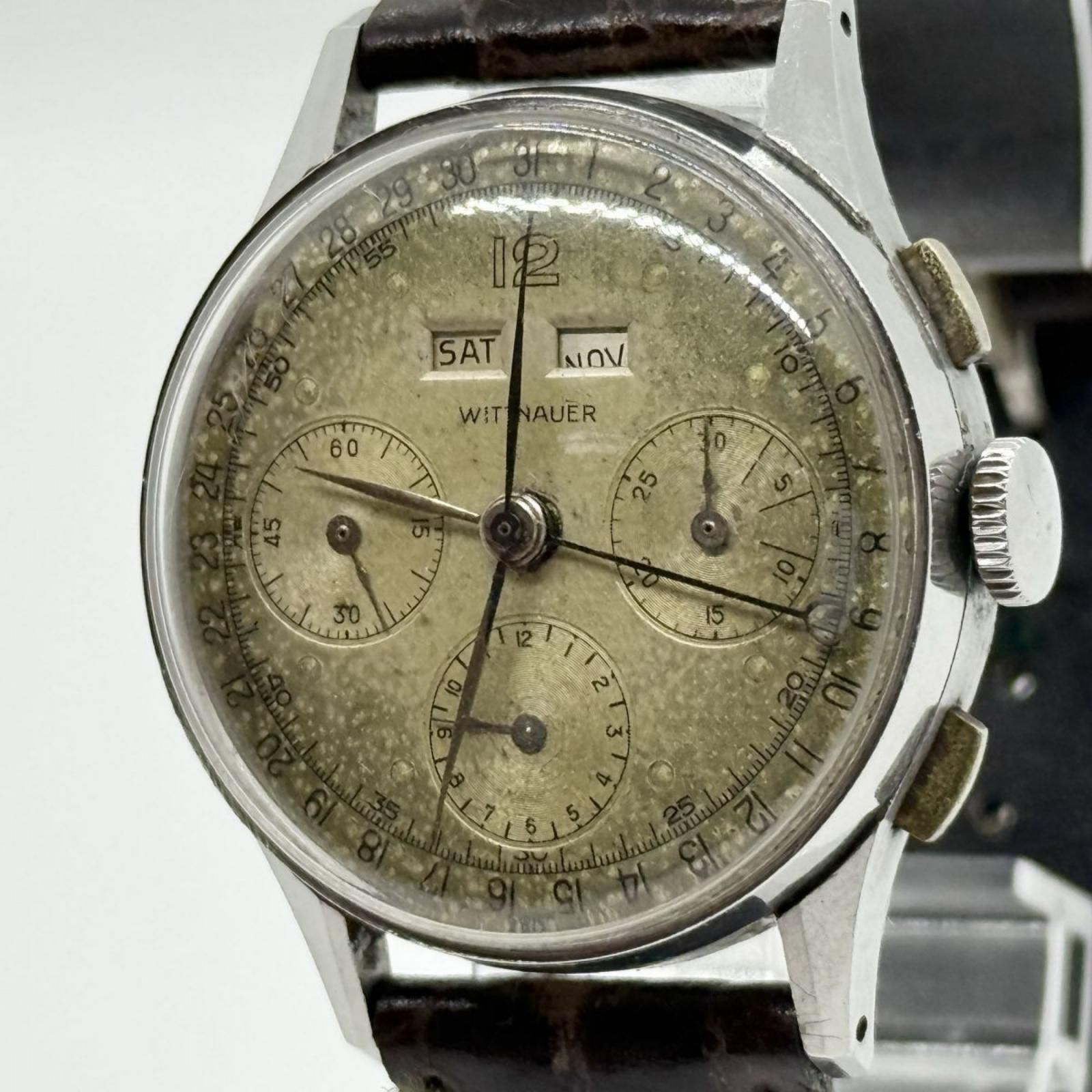 WITTNAUER ウィットナー トリプルカレンダー SS 革 希少 クロノ 