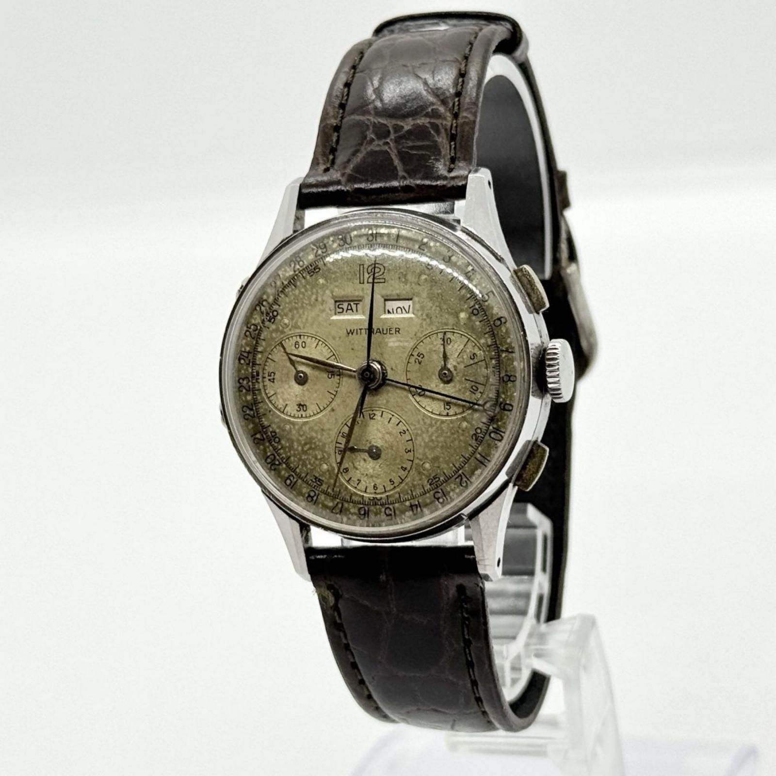 WITTNAUER ウィットナー トリプルカレンダー SS 革 希少 クロノ 