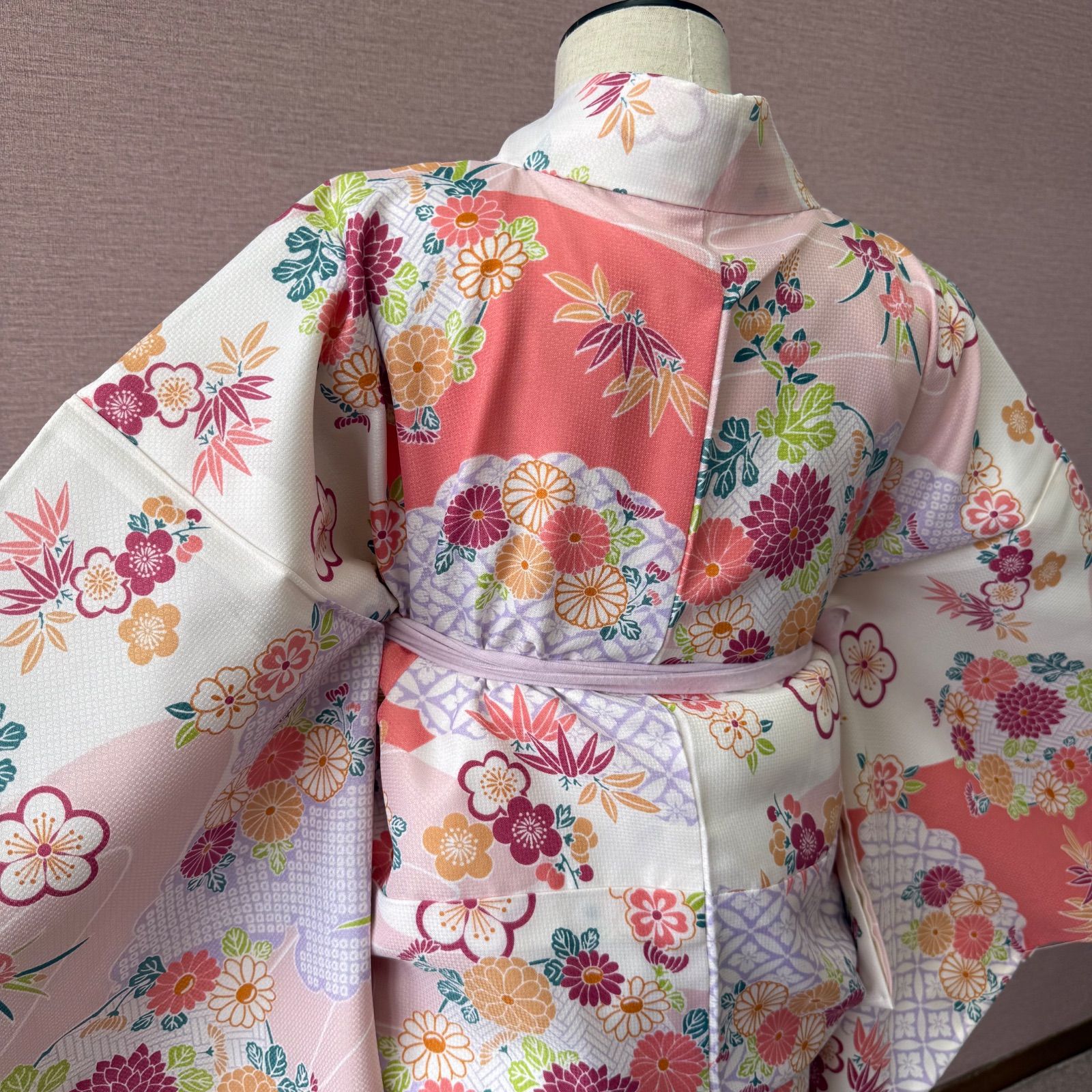 レディース着物 洗える着物 小紋 花柄 成人式振袖 お祭り 単衣 楽天