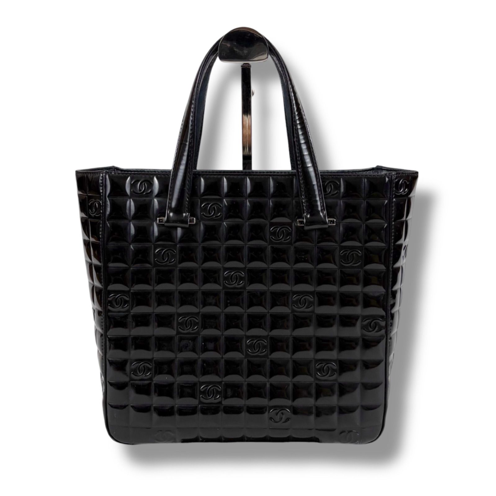シャネル CHANEL チョコバー ミニトートバッグ ブラック 黒 パテント 