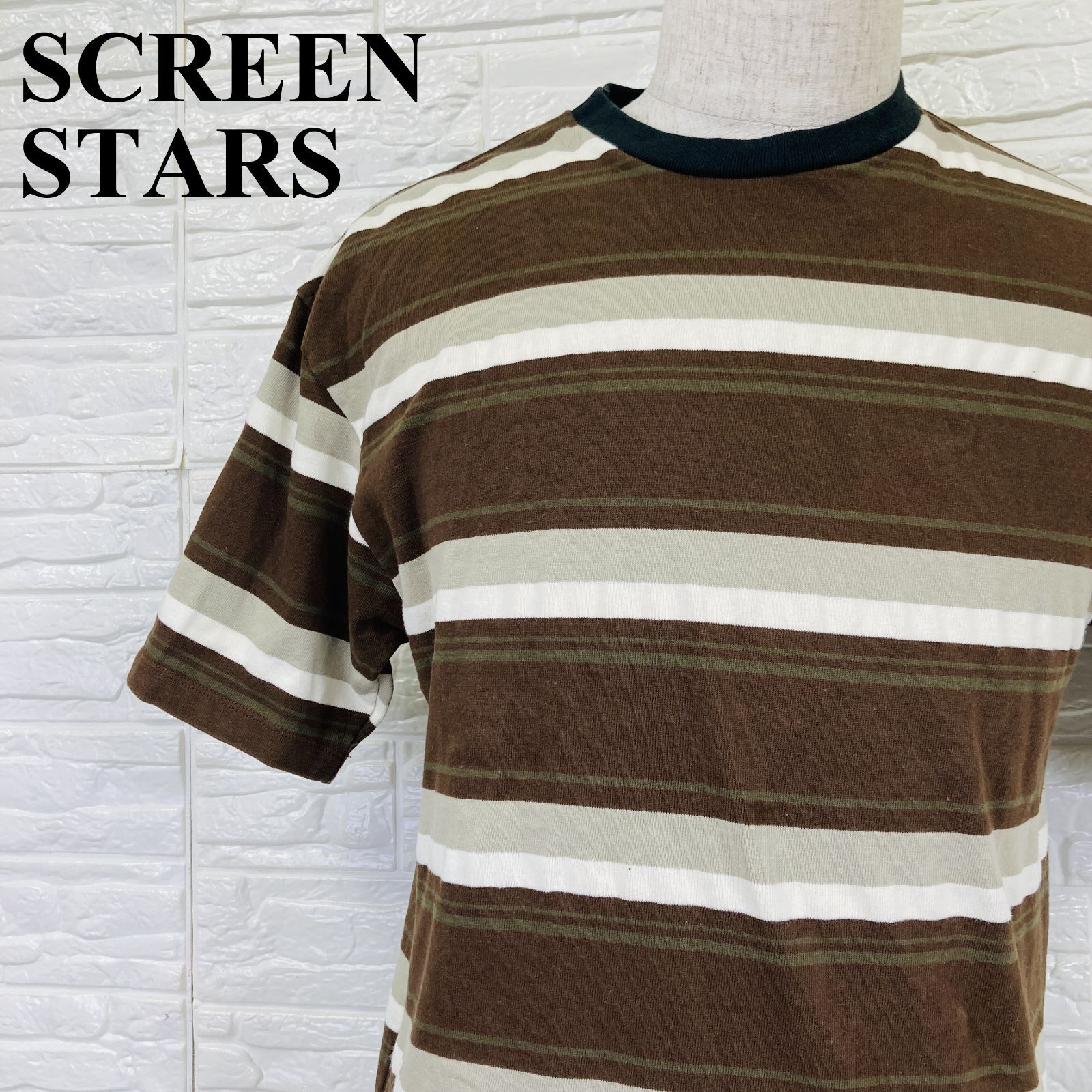 SCREEN STARS スクリーンスターズ Tシャツ ボーダー ブラウン S 0357K