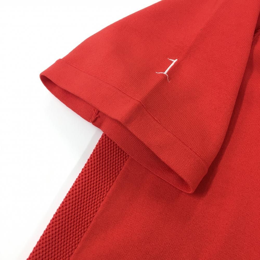 超美品】エルグワン 半袖ニットポロシャツ レッド 肩ロゴ白 メンズ S