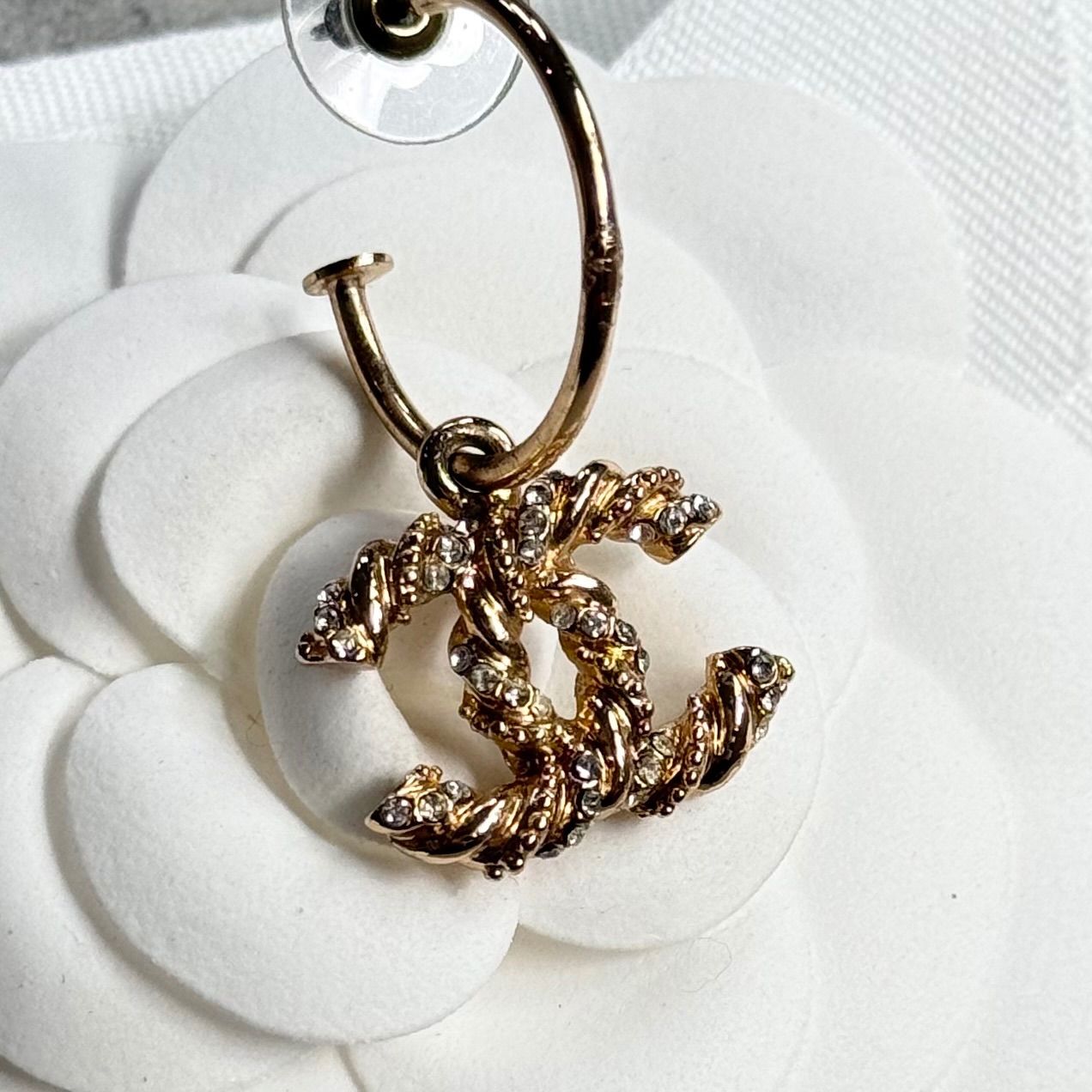 美品 CHANEL シャネル ココマーク ストーンフープピアス 片耳用