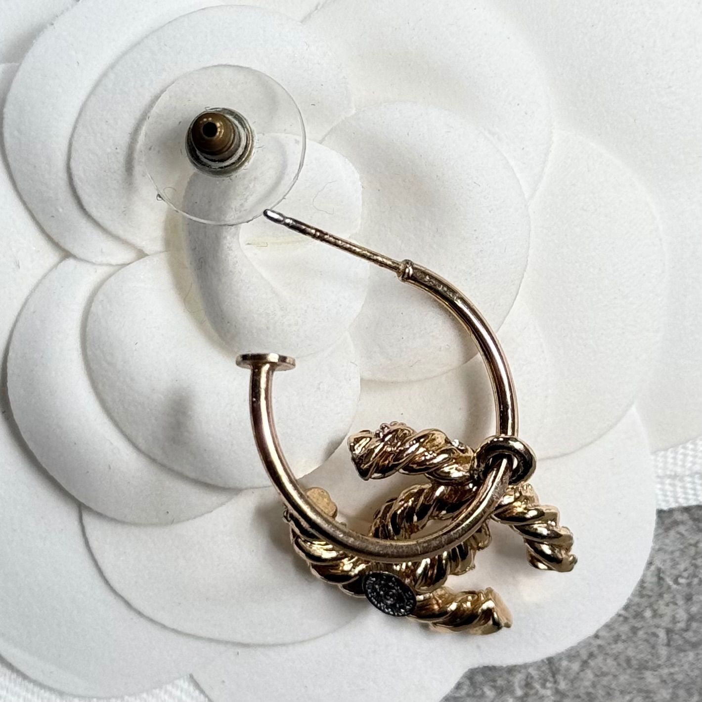 美品 CHANEL シャネル ココマーク ストーンフープピアス 片耳用