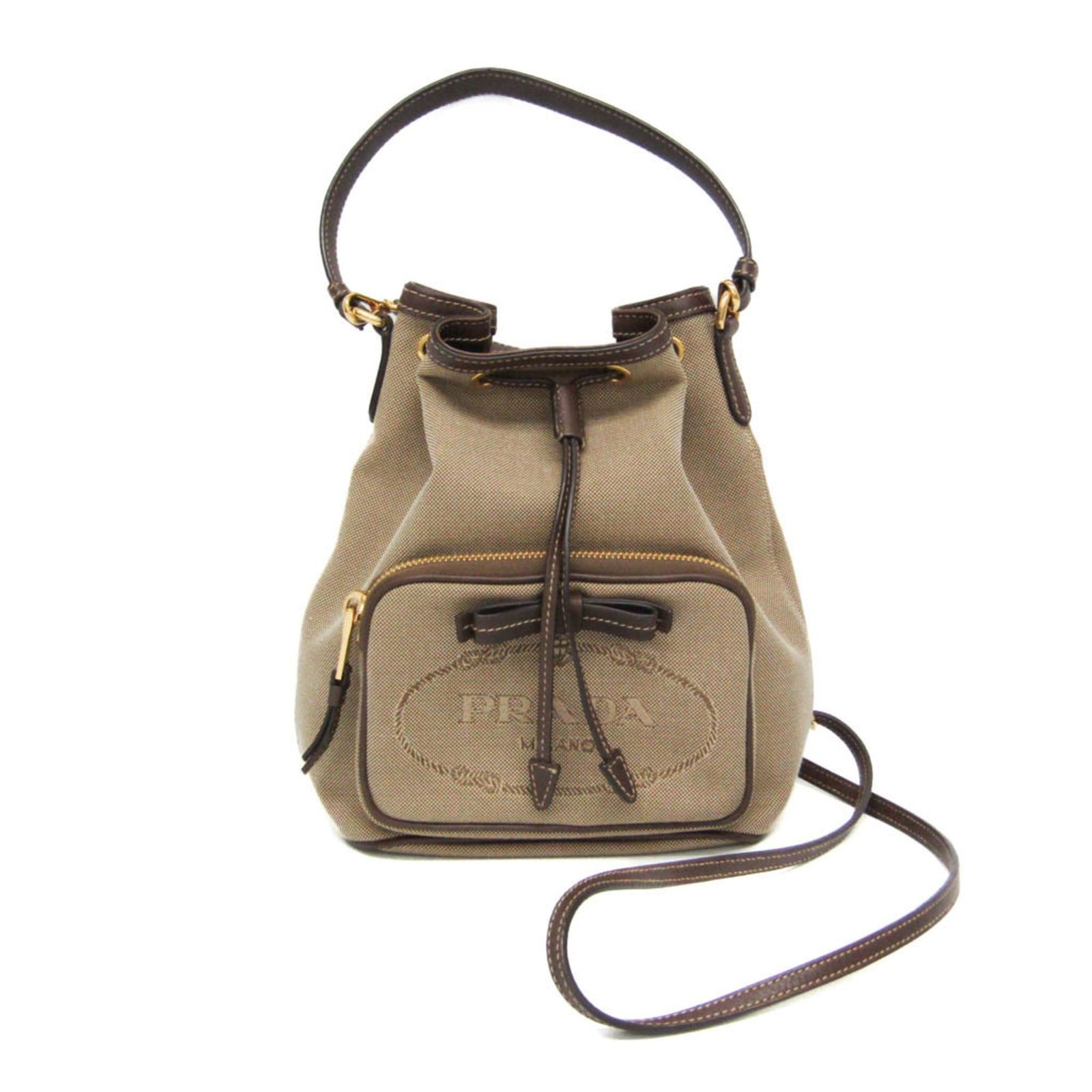 プラダ(Prada) ロゴジャガード 巾着バッグ レディース レザー,ジャ 
