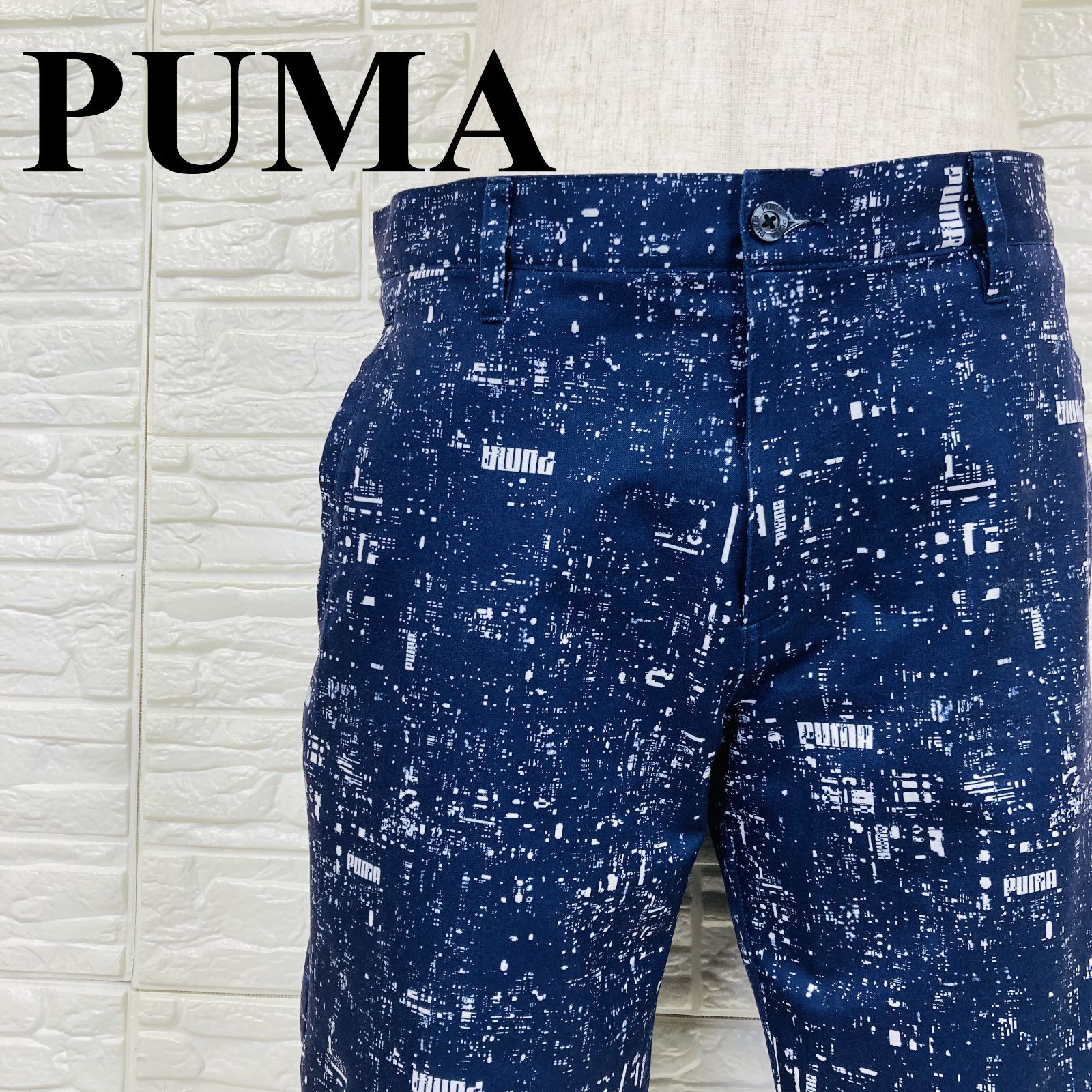 PUMA プーマ ハーフパンツ 総柄 ショート ネイビー XL 0365K
