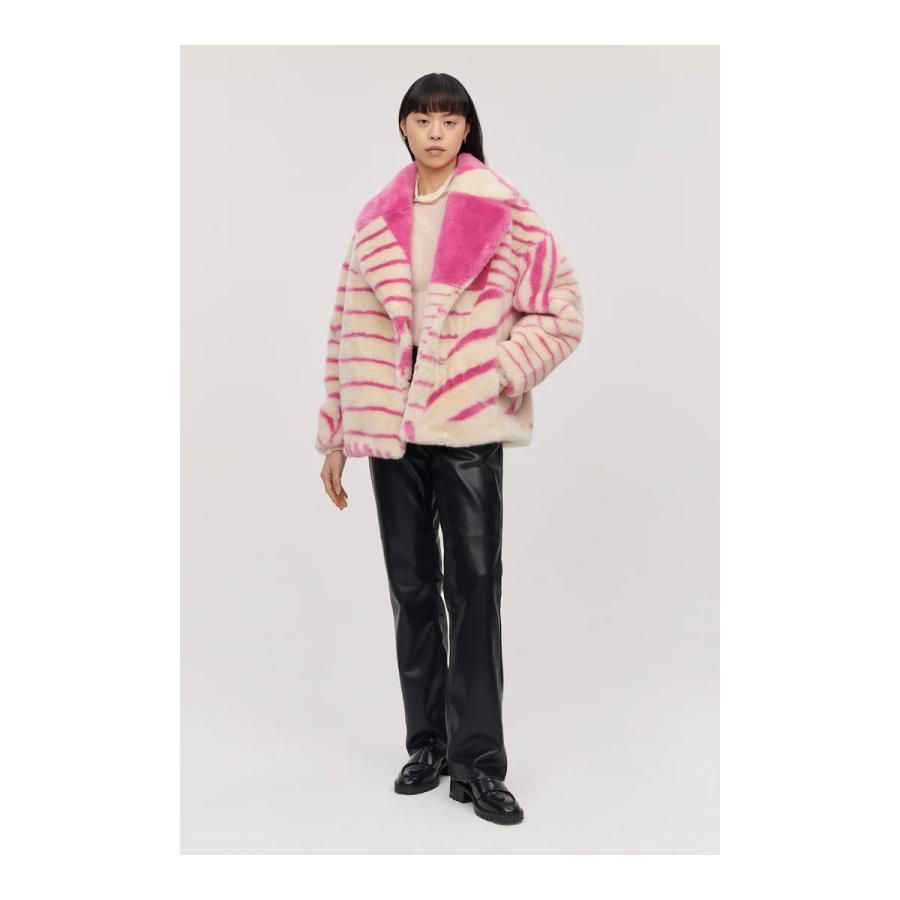 jakke ジャッキー ファージャケット　ショートコート　ピンク　ストライプ 新品・正規品】 jakke RITA COAT | 個性派 ピンク ストライプ