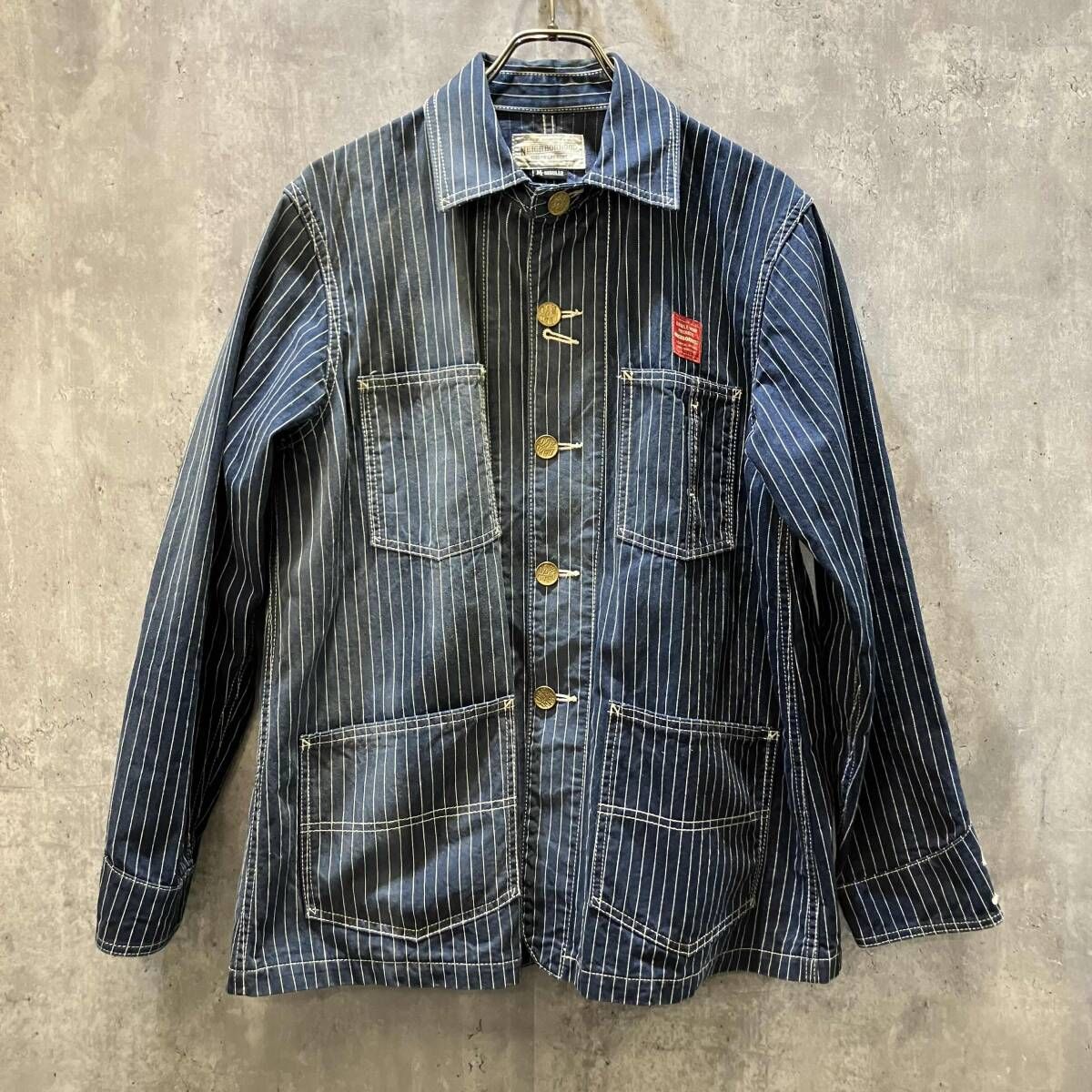 NEIGHBORHOOD ストライプカバーオール Mサイズ NEIGHBORHOOD カバーオール RAILROAD ストライプ インディゴ サイズM