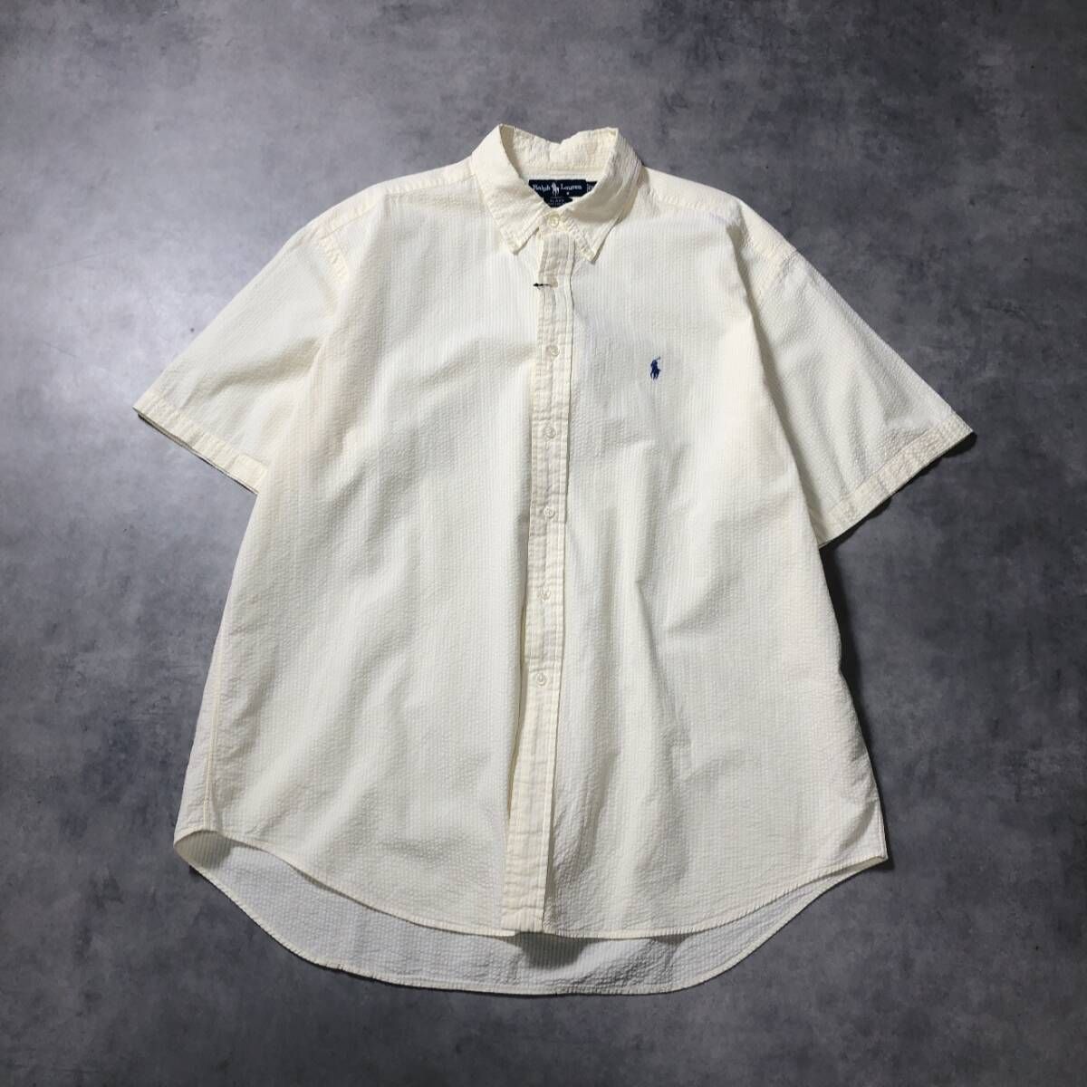 【美品/3XL】ラルフローレン　シアサッカー 半袖シャツ GQ4971◇RALPH LAUREN：BLAKE シアサッカーシャツ◇XL◇イエロー系