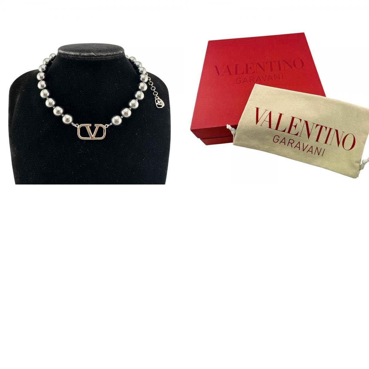 VALENTINO ヴァレンティノ ガンメタリック Vロゴ メタル ネックレス 