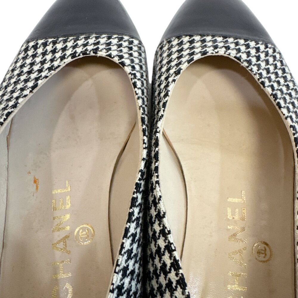 CHANEL シャネル 千鳥柄 ハウンドゥース レザー パンプス ブラック CHANEL シャネル 千鳥柄 ハウンドゥース レザー パンプス ブラック