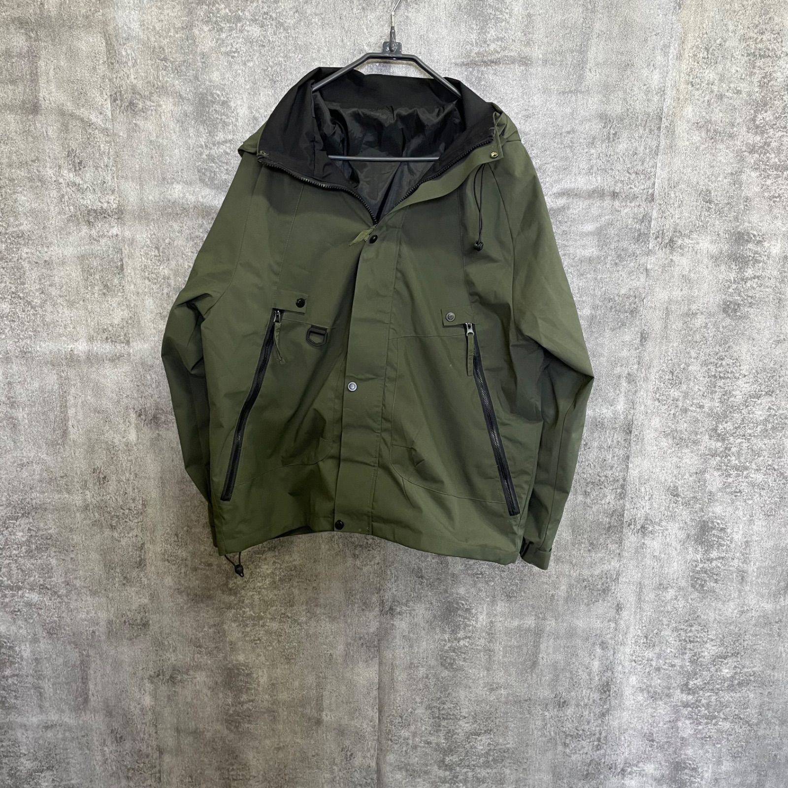Y-489】マウンテンパーカー XL カーキ メンズ フード付き ナイロン 