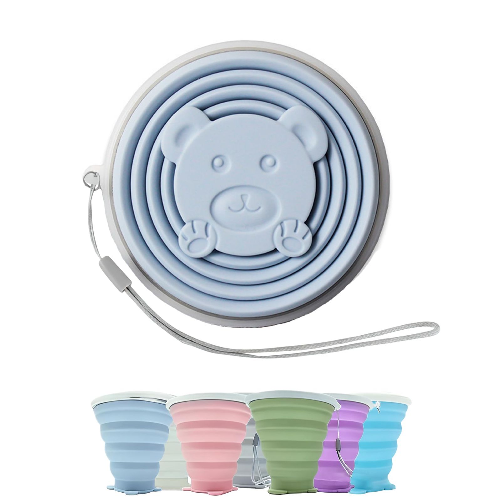 DEVENTORZ 접이식 컵 (뚜껑 포함), 180ml 접이식 컵, 접이식 컵, 치약, 가글, 실리콘 식기, 편리한, 내열성, 휴대용, 다기능, 여행, 캠핑, 출퇴근, 학교, 야외 (파란색)