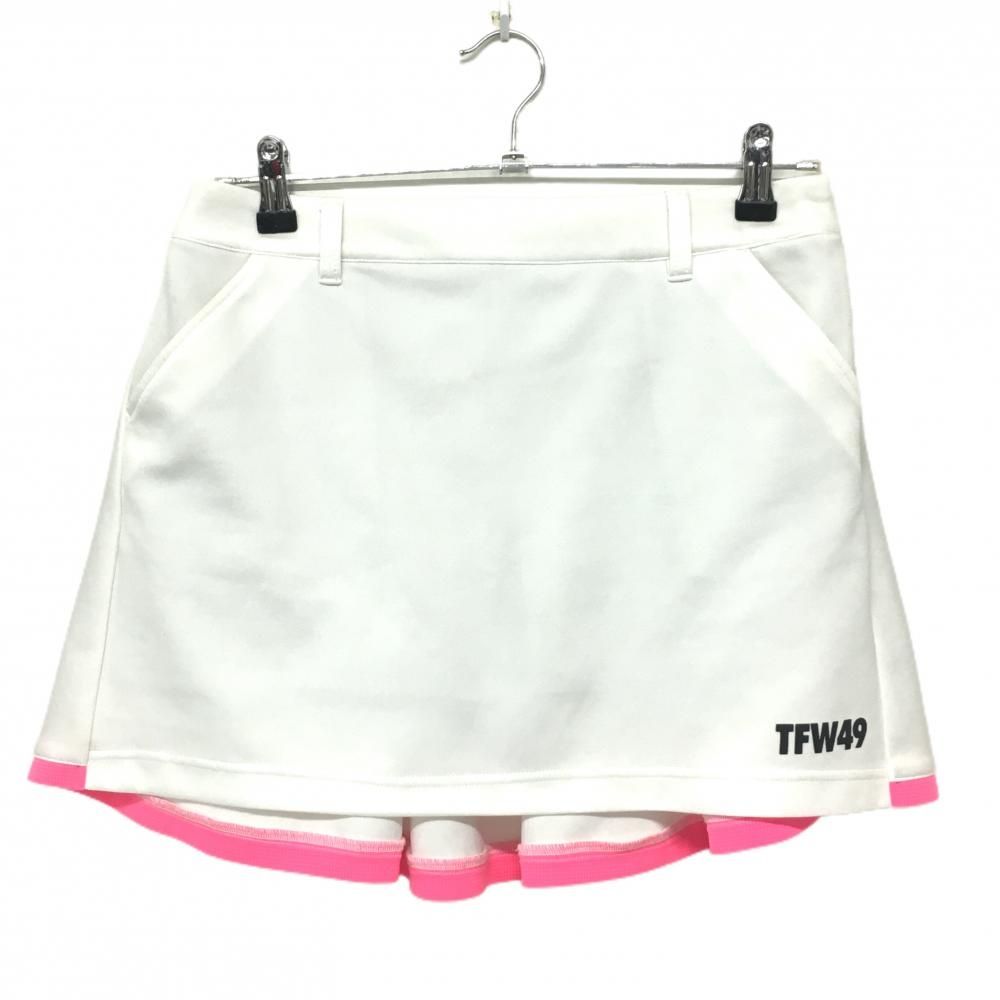 美品】TFW49 スカート 白×蛍光ピンク ストレッチ 内側インナーパンツ