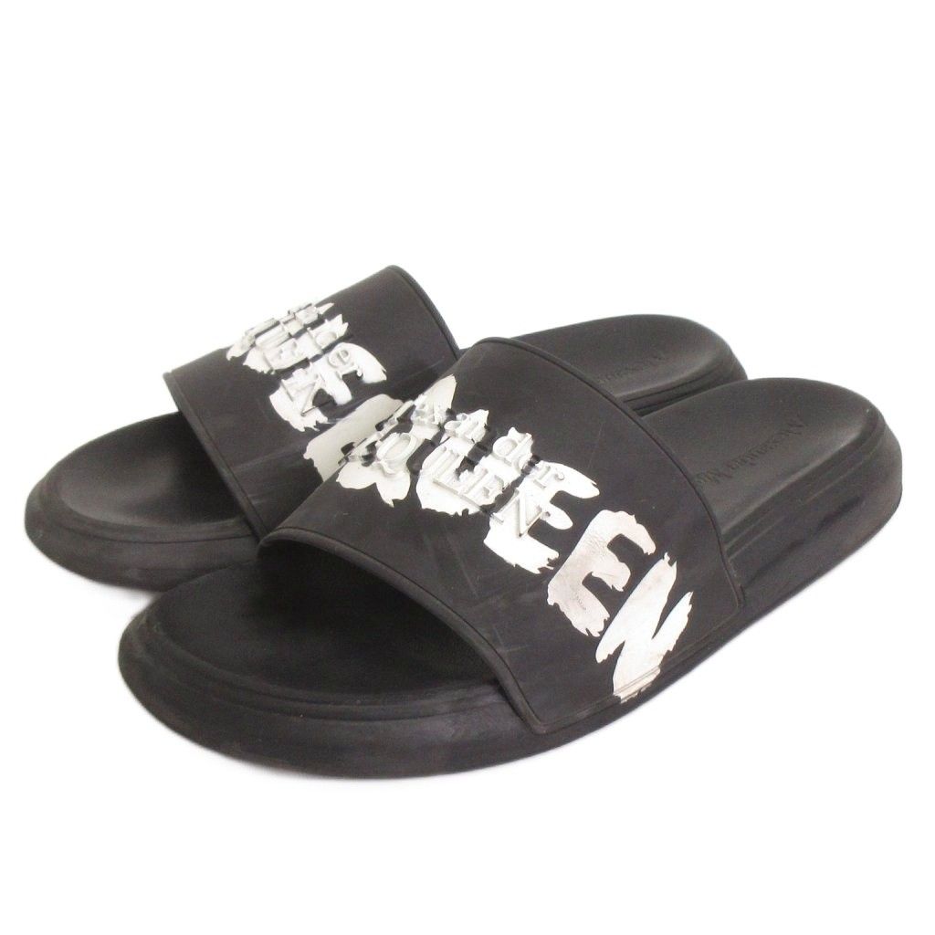 Alexander McQueen ブラックサンダル アレキサンダーマックイーン ALEXANDER MCQUEEN GRAFFITI RUBBER POOL