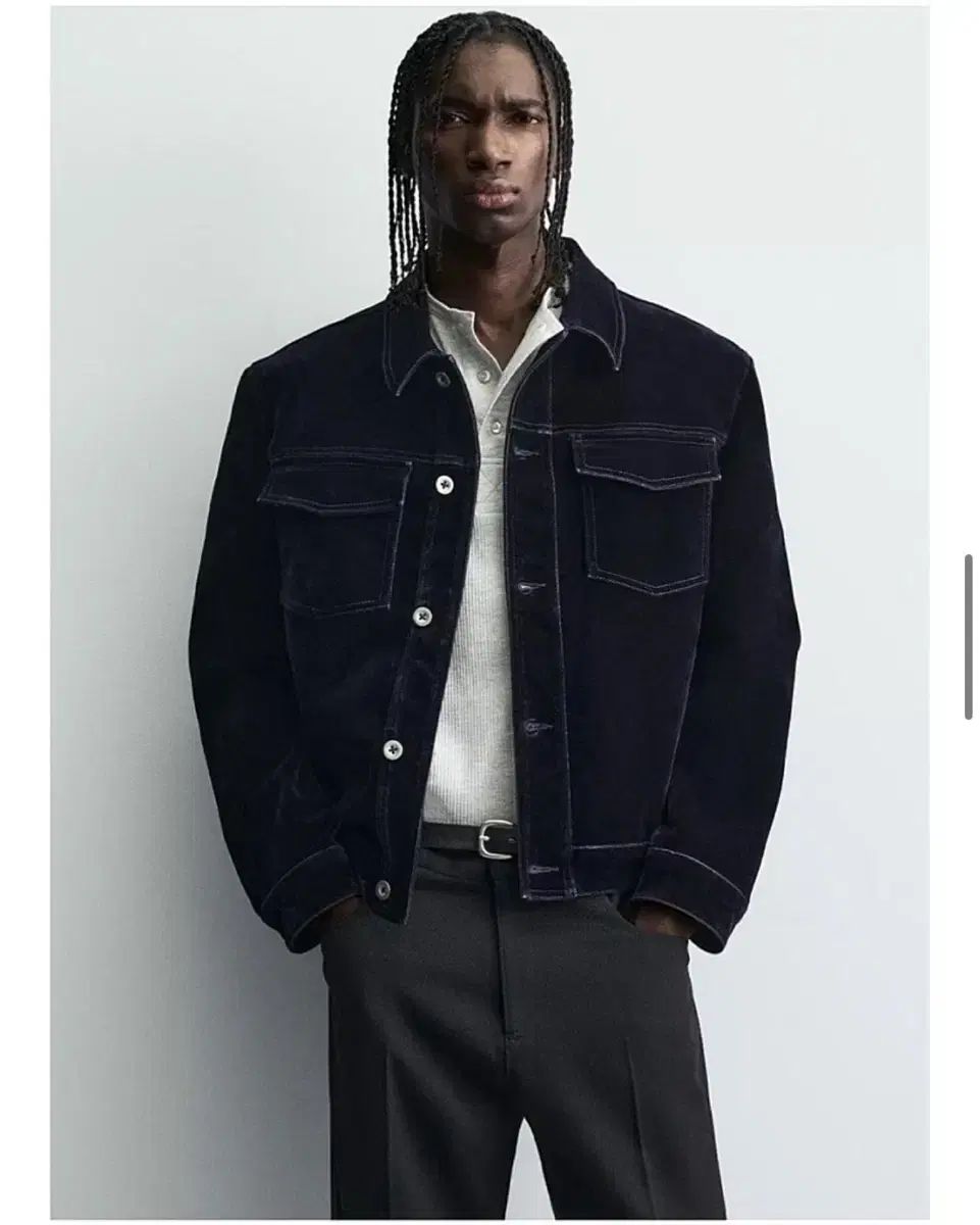 ZARA（ザラ） ツアーベルベット ジャケット L ネイビー