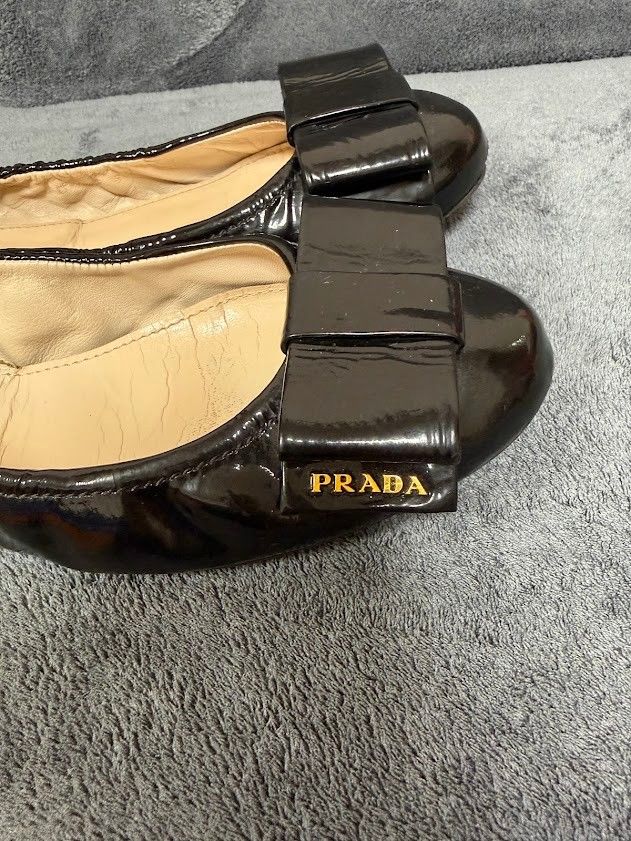 ☆PRADA プラダ エナメル リボン フラットシューズ 38½ （約24.5〜25cm