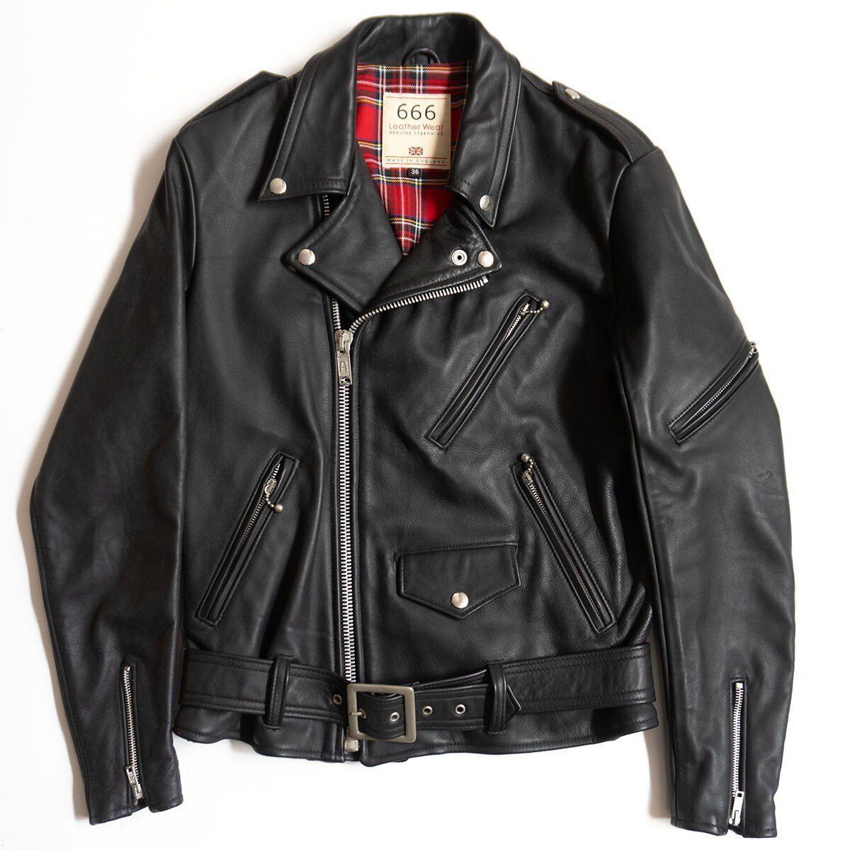 【美品】666 triple six【ステアハイド フロントベルト ダブルライダースジャケット】36 レザー トリプルシックス 25120355 美品】666 triple six【ステアハイド フロントベルト ダブルライダース