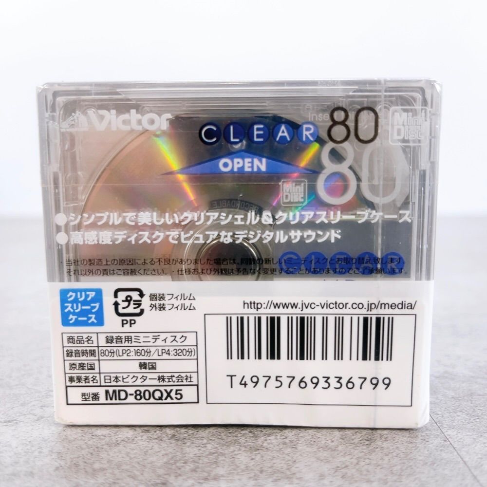 H-1052 Victor 録音用ミニディスク CLEAR MD MD-80QX5 クリア 新品未