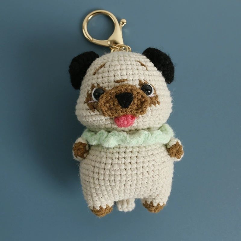 SGPJ139 かわいいパグのあみぐるみキーホルダー 手編み毛糸ぬいぐるみ