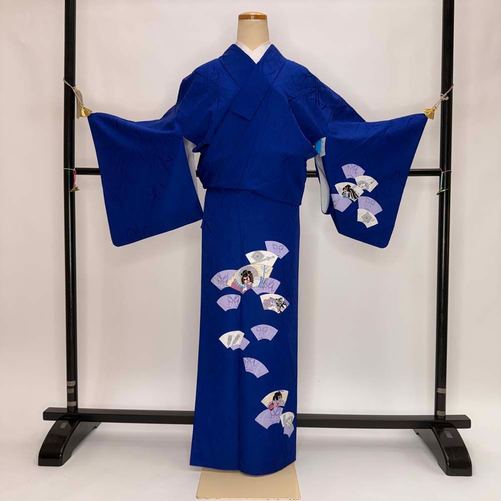袷着物 付け下げ 青 LULU10 着物 正絹 袷着物 付け下げ 青 花柄