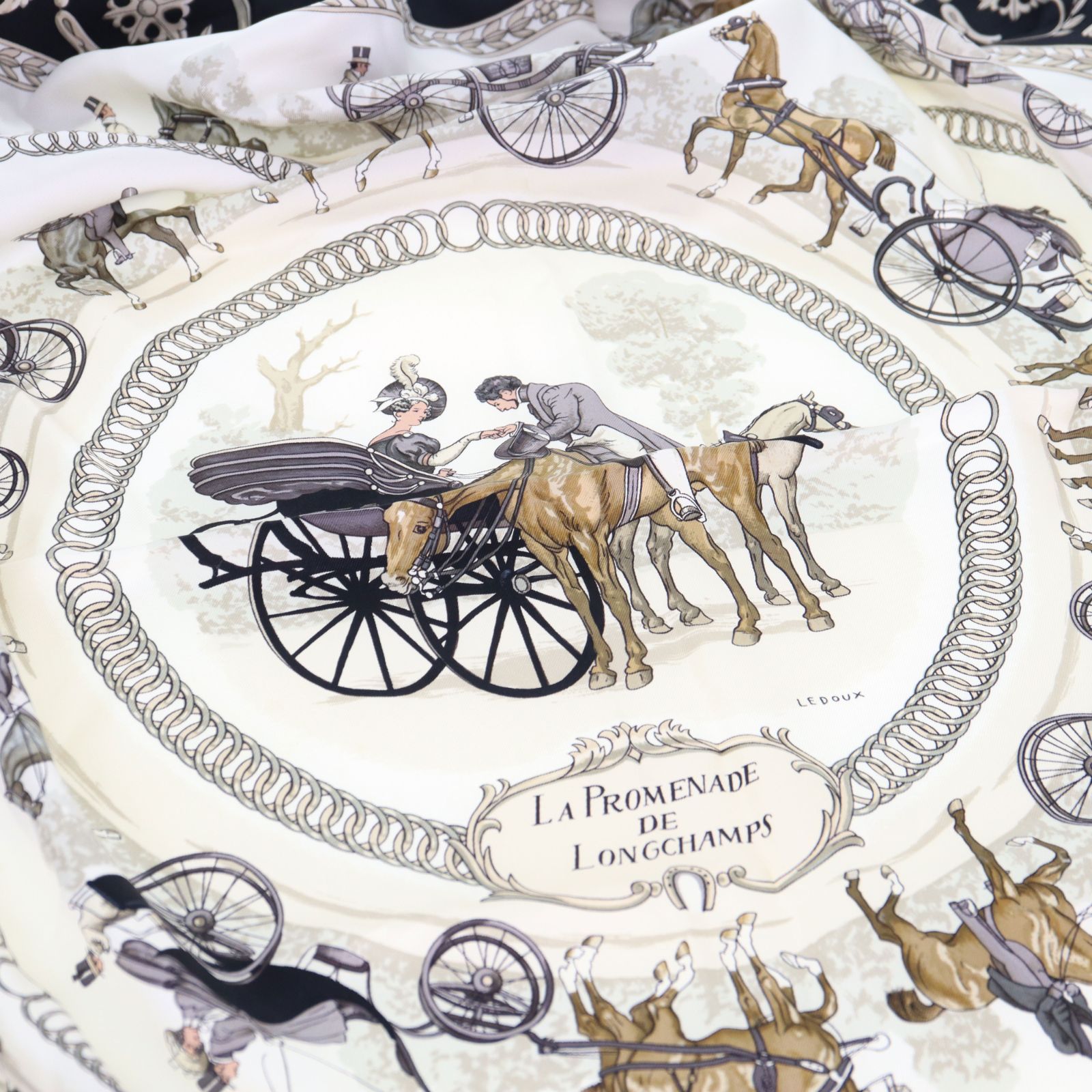 中古】HERMES エルメス カレ90 ロンシャンへの散歩 シルクスカーフ