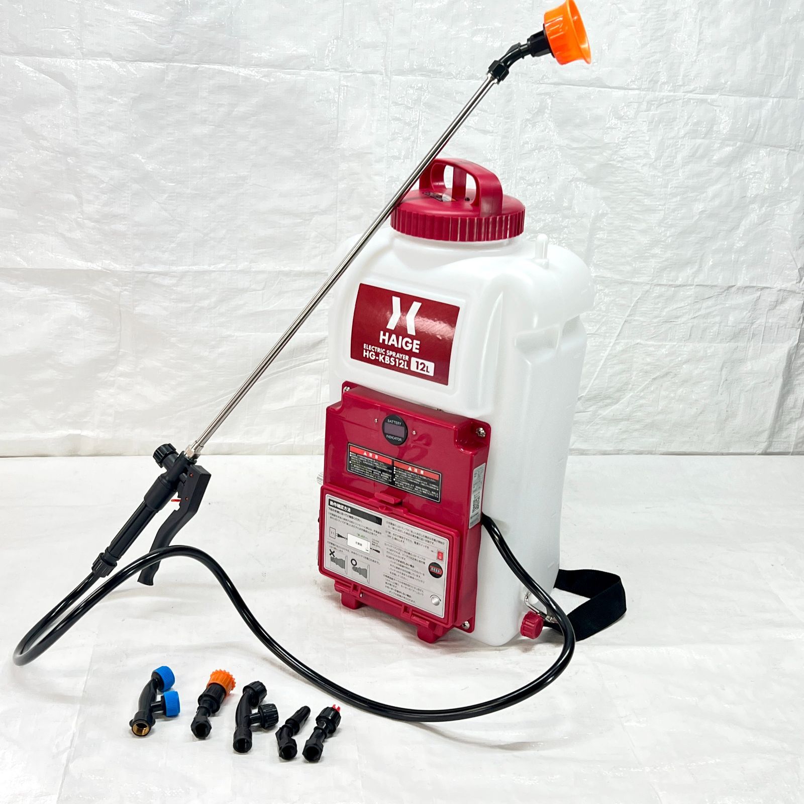 【未使用】【展示品】 充電式 電動噴霧器 12L 背負い式 バッテリー式 ノズル6種付 HG-KBS12L レッド 【1581】