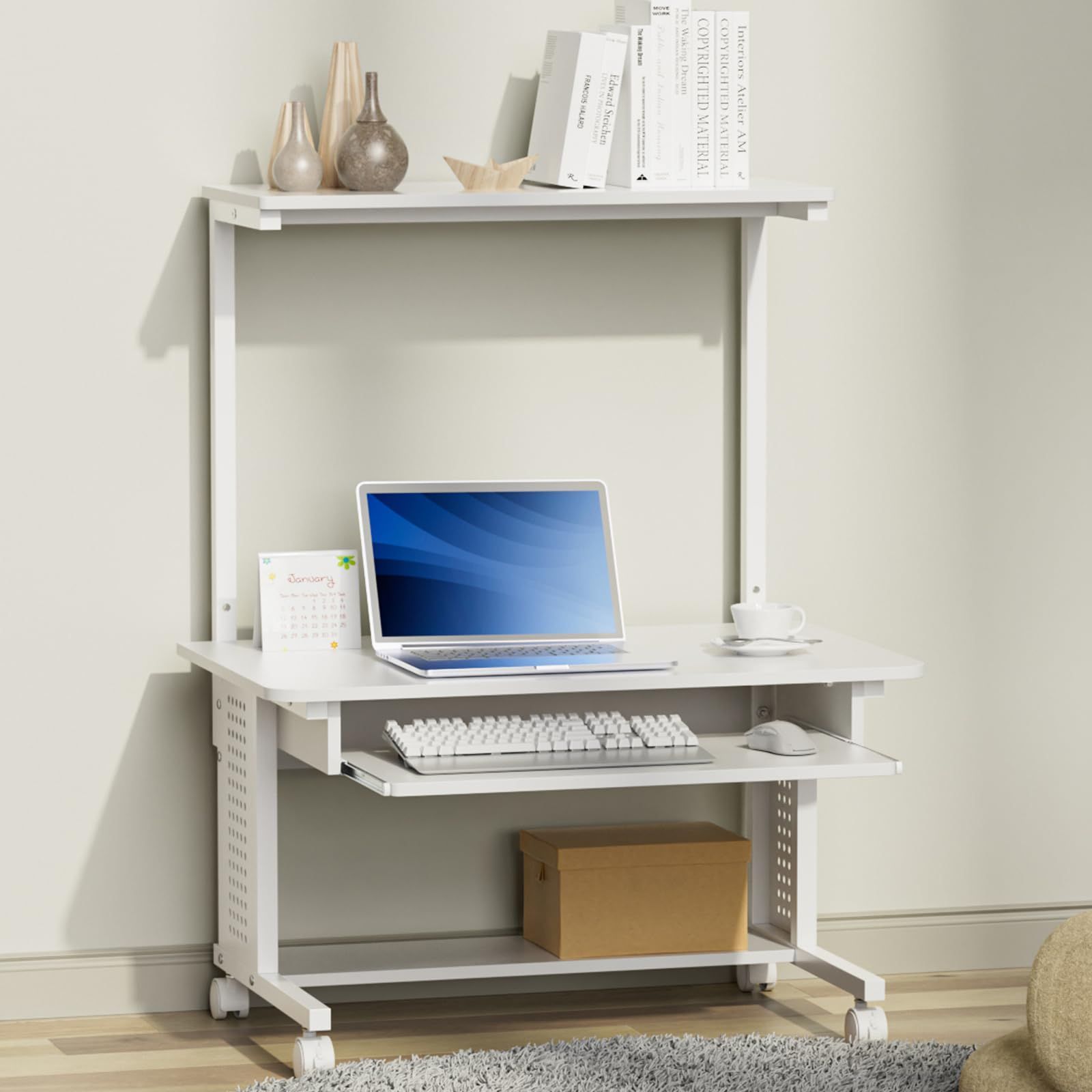 新商品 (ホワイト) ホワイト 80X50X100cm 学習机 シンプルワークデスク 