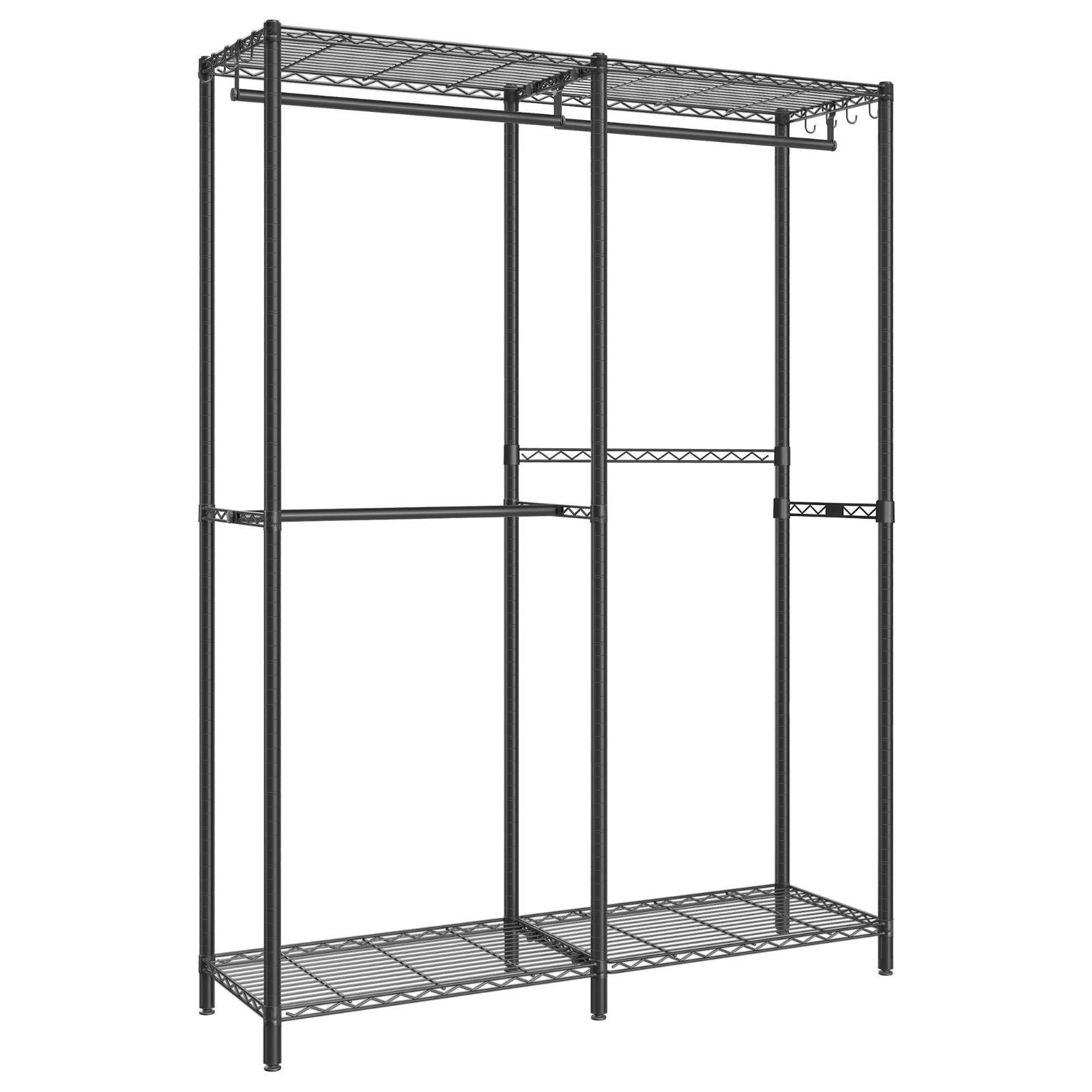 業務用 幅120×奥行40×高さ192cm 全体耐荷重189kg 2段 洋服ラック 棚・フック付き 大容量 防錆加工 頑丈 ブラック ハンガーラック LGR423B01V1 SONGMICS