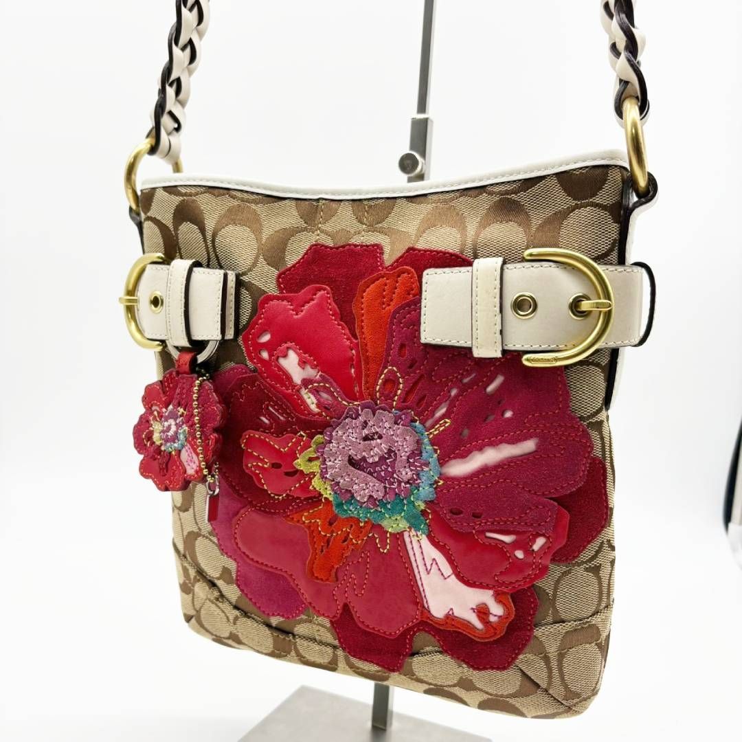 コーチ COACH ショルダーバッグ シグネチャー 花柄 キャンバス レザー