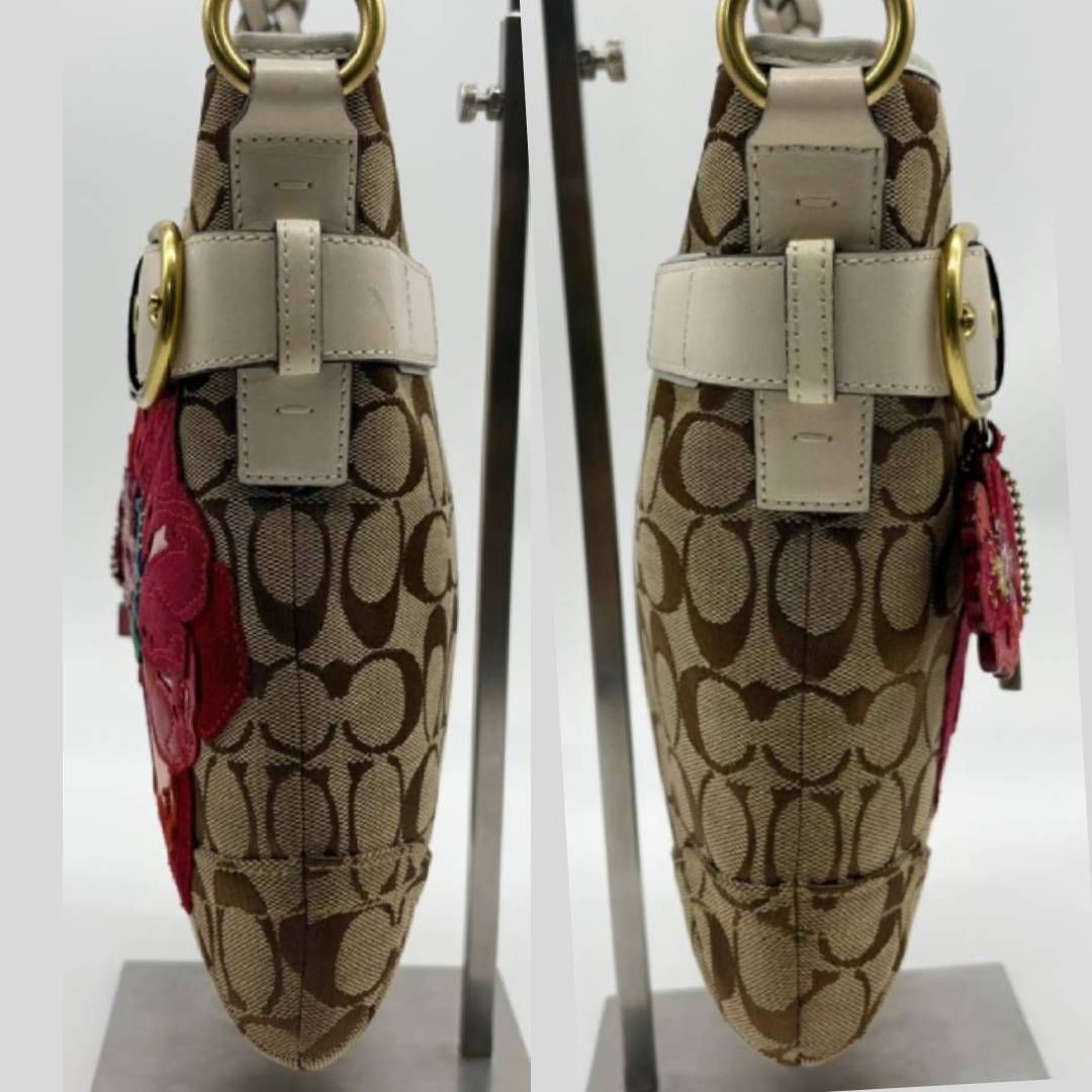 コーチ COACH ショルダーバッグ シグネチャー 花柄 キャンバス レザー 