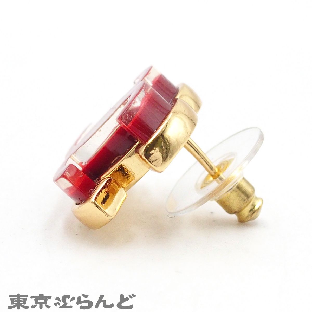 シャネル CHANEL ピアス ゴールド レッド メタル プラスチック ココ 