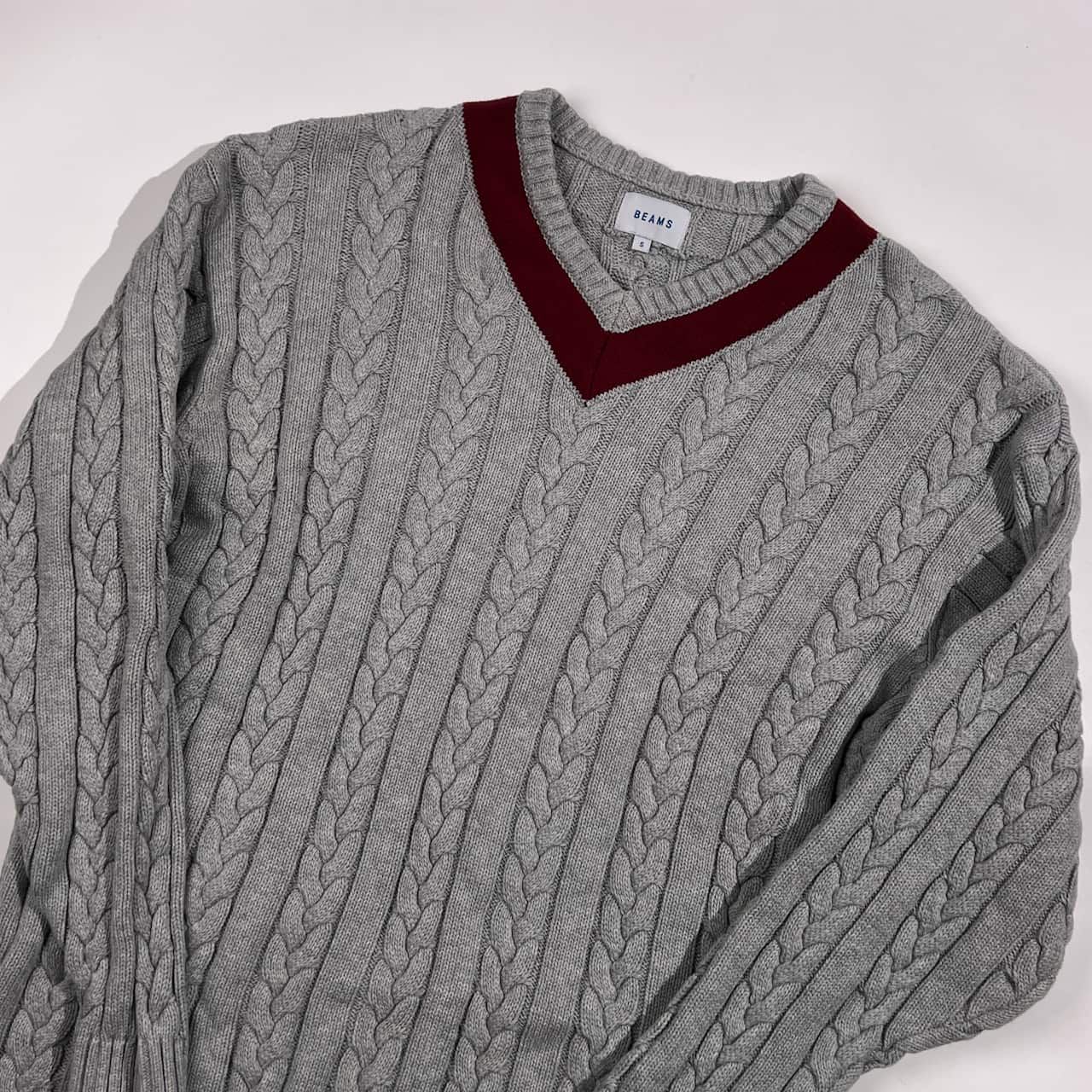 BEAMS ビームス Vネック ケーブル編み コットン チルデンニット 