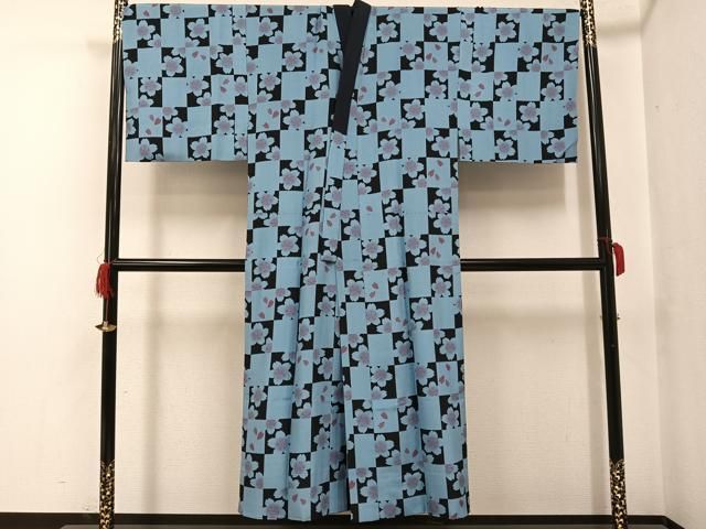 平和屋着物●男性　長襦袢　無双仕立て　市松桜文　正絹　逸品　AABF8800ph