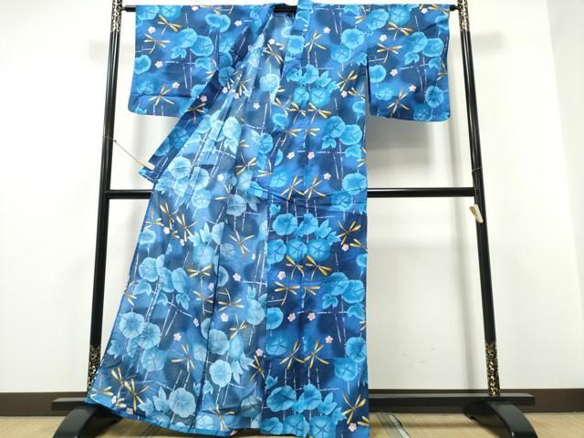 夏着物 浴衣 綿絽 蜻蛉 トンボ 紺色 K-6103 夏着物 浴衣 綿絽 蜻蛉