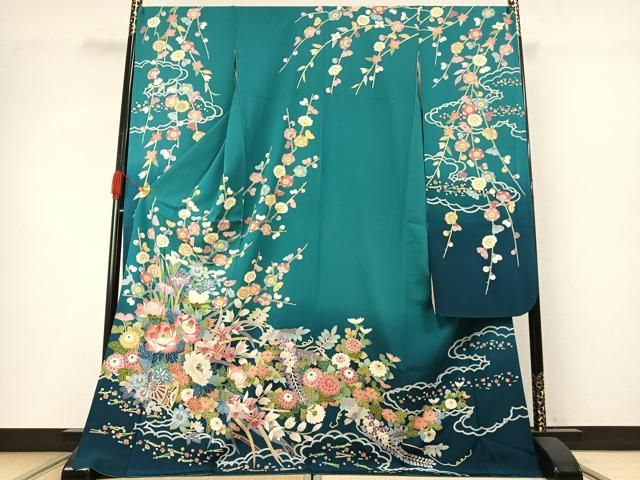平和屋着物●豪華振袖　友禅　枝花文　暈し染め　正絹　逸品　AABG4412fy 平和屋着物○豪華振袖 友禅 枝花文 暈し染め 正絹 逸品 AABG4412fy