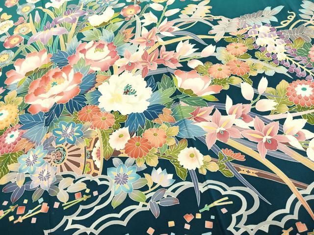 平和屋着物●豪華振袖　友禅　枝花文　暈し染め　正絹　逸品　AABG4412fy 平和屋着物○豪華振袖 友禅 枝花文 暈し染め 正絹 逸品 AABG4412fy