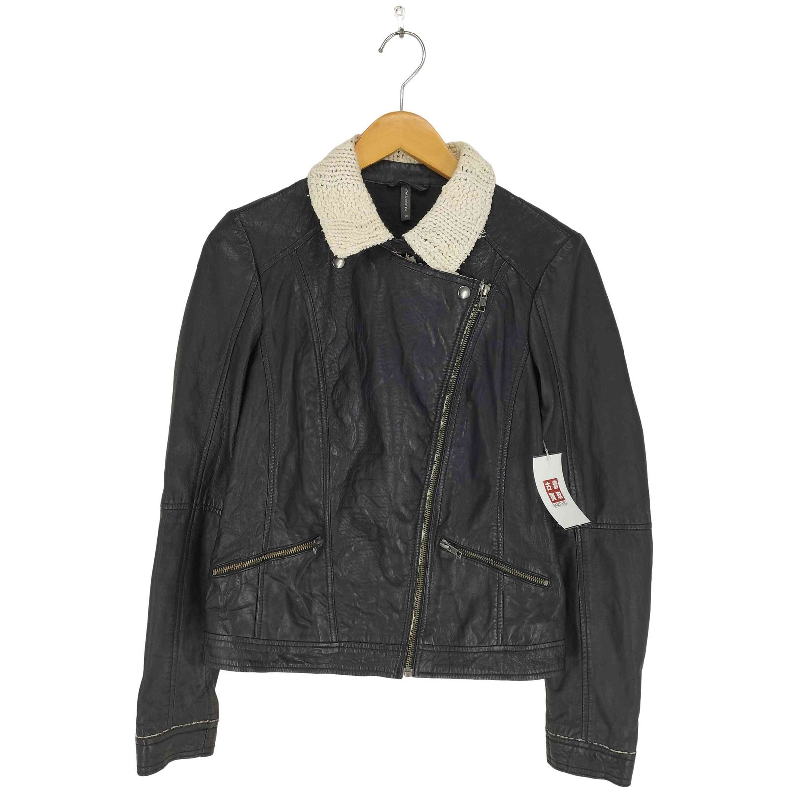 ユーズドフルギ USED古着 lamb leather ニット切替ラムレザーダブル