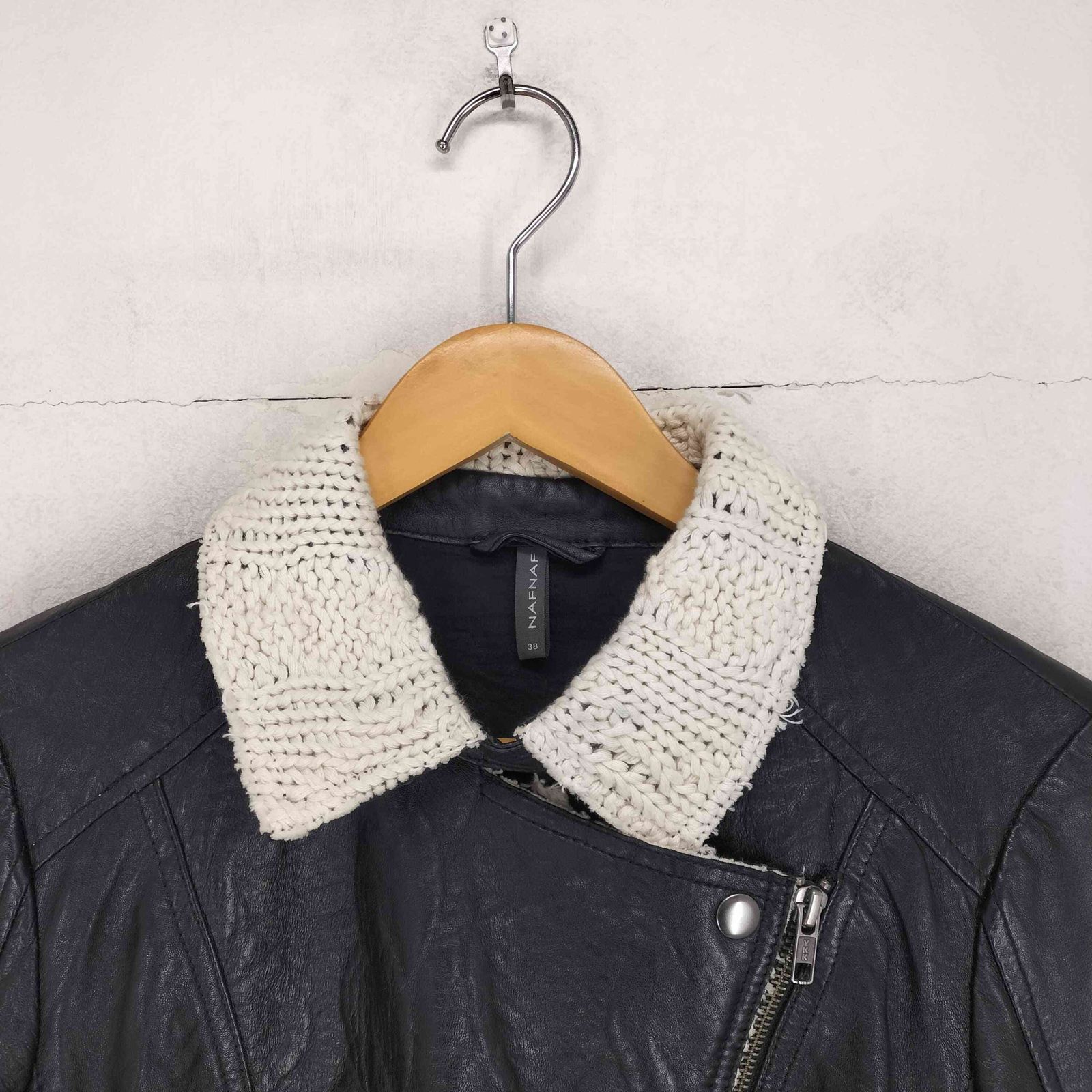ユーズドフルギ USED古着 lamb leather ニット切替ラムレザーダブル 