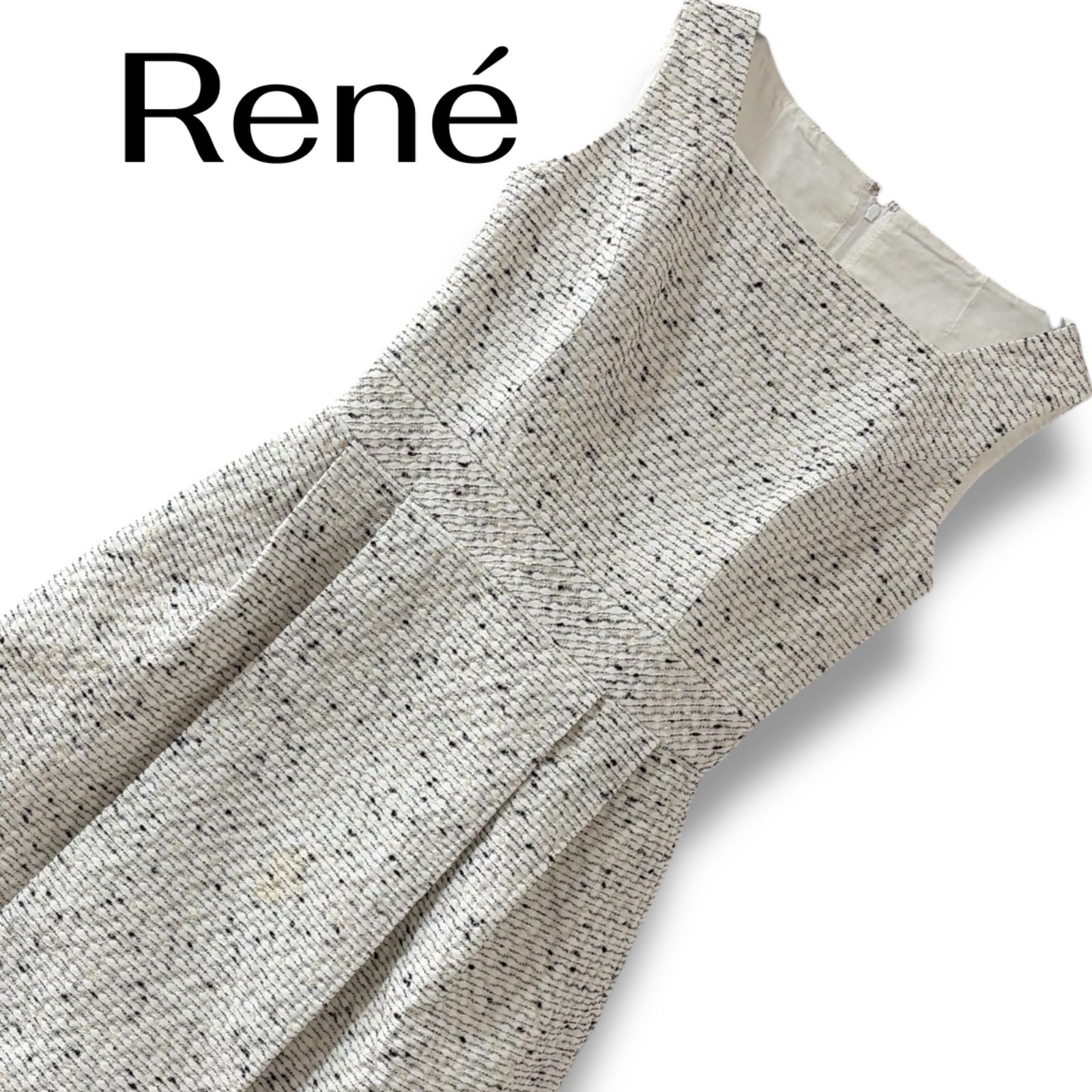 Rene ルネ ホワイト 白 ツイード ノースリーブ ワンピース 膝丈 