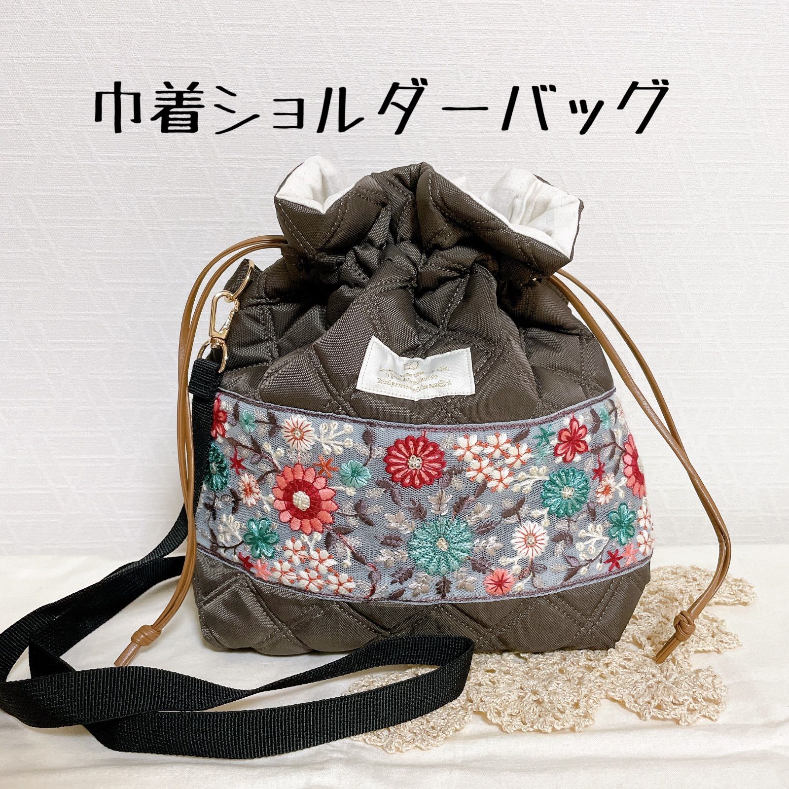 インド刺繍リボンꗯ巾着ショルダーバッグ☺︎04 - メルカリ